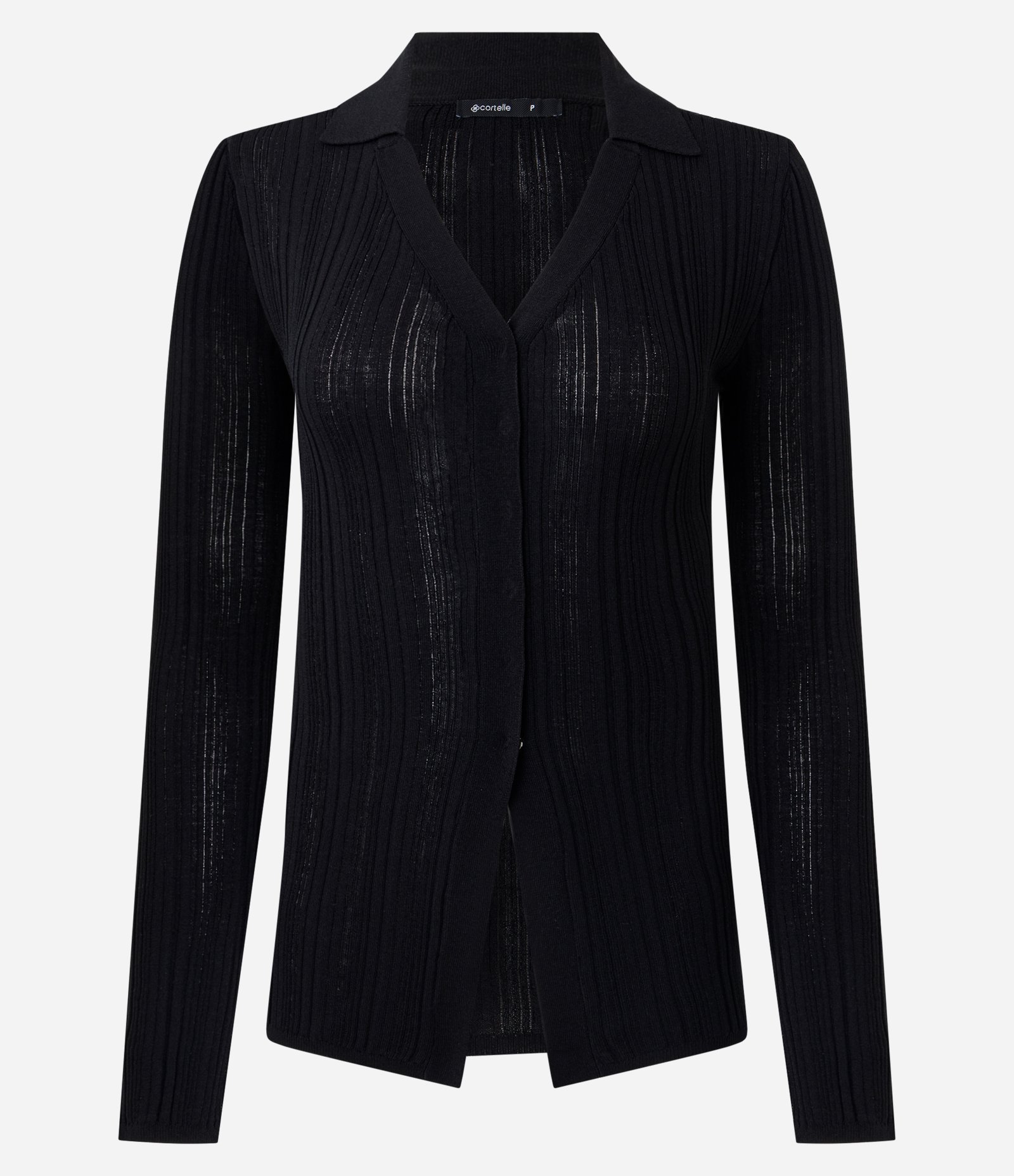 Blusa Regular em Tricô com Leve Transparência e Gola Polo Preto 1