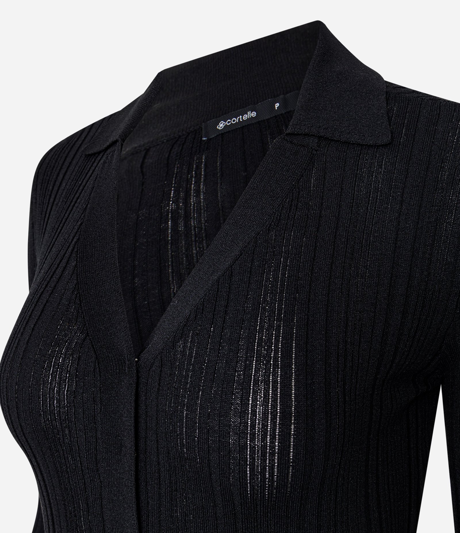 Blusa Regular em Tricô com Leve Transparência e Gola Polo Preto 2