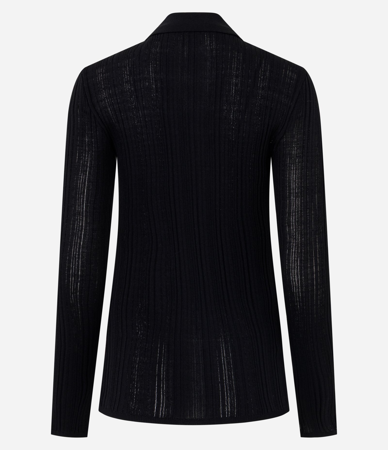 Blusa Regular em Tricô com Leve Transparência e Gola Polo Preto 3