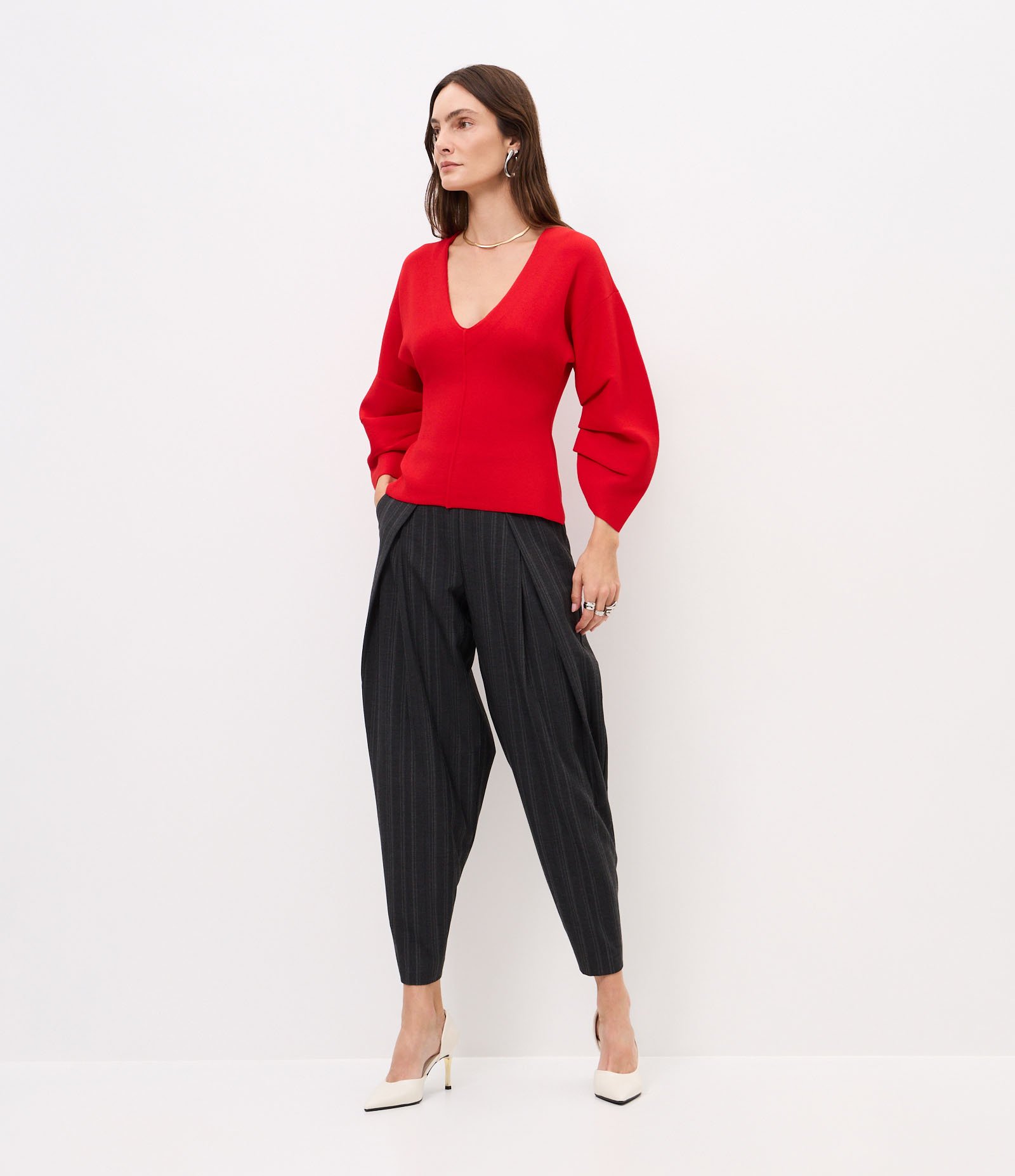 Blusa em Tricô com Manga Volumosa Vermelho 2