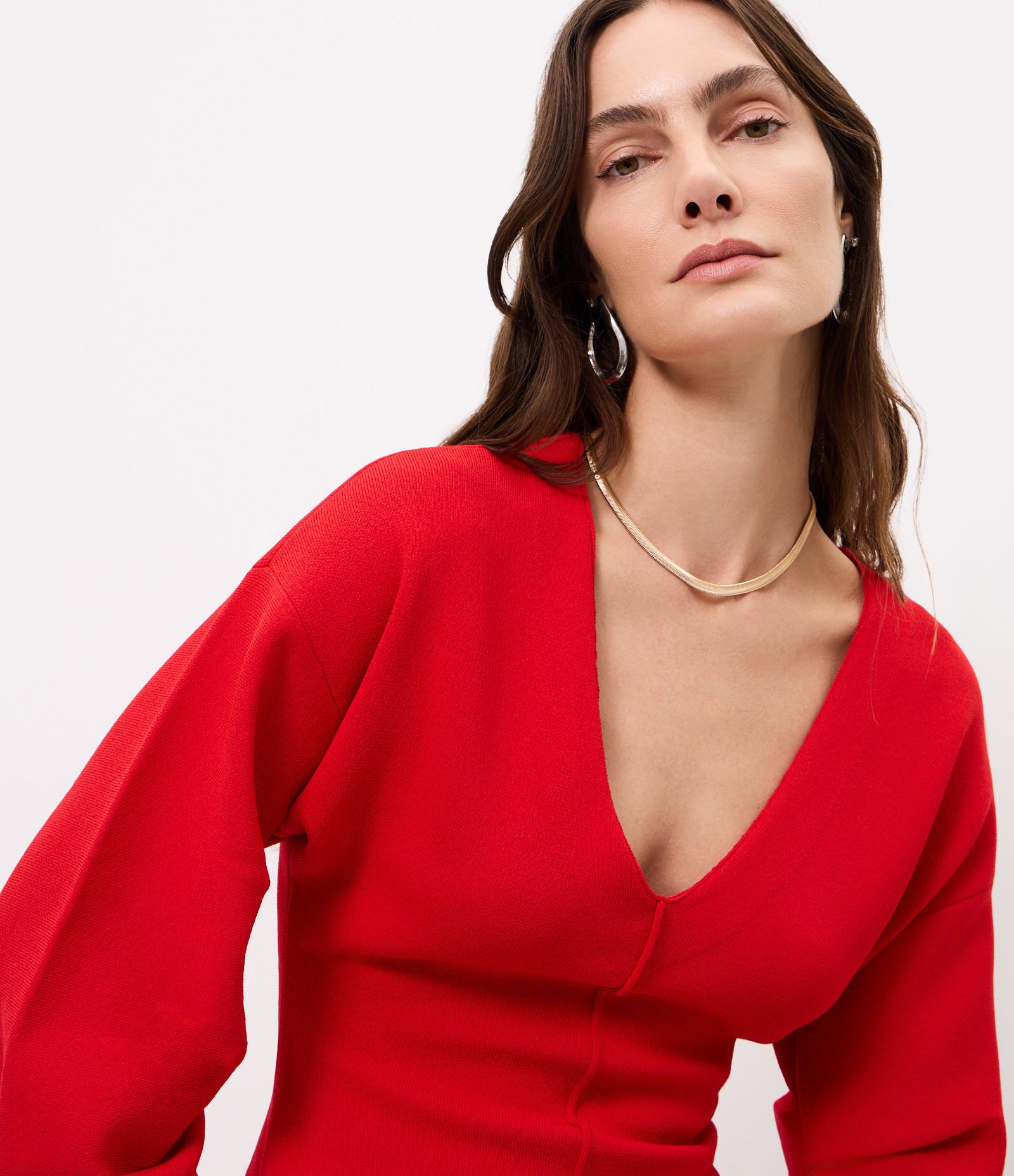 Blusa em Tricô com Manga Volumosa Vermelho 3