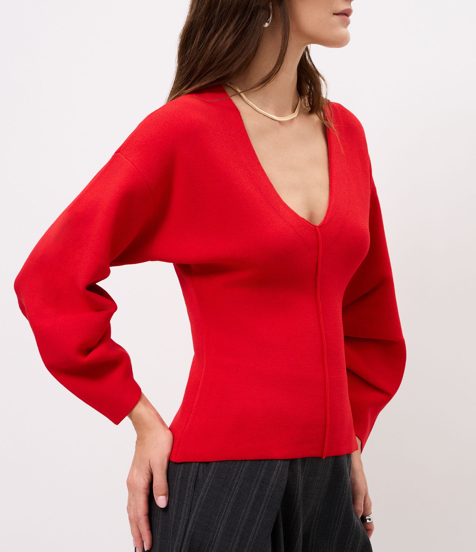 Blusa em Tricô com Manga Volumosa Vermelho 4