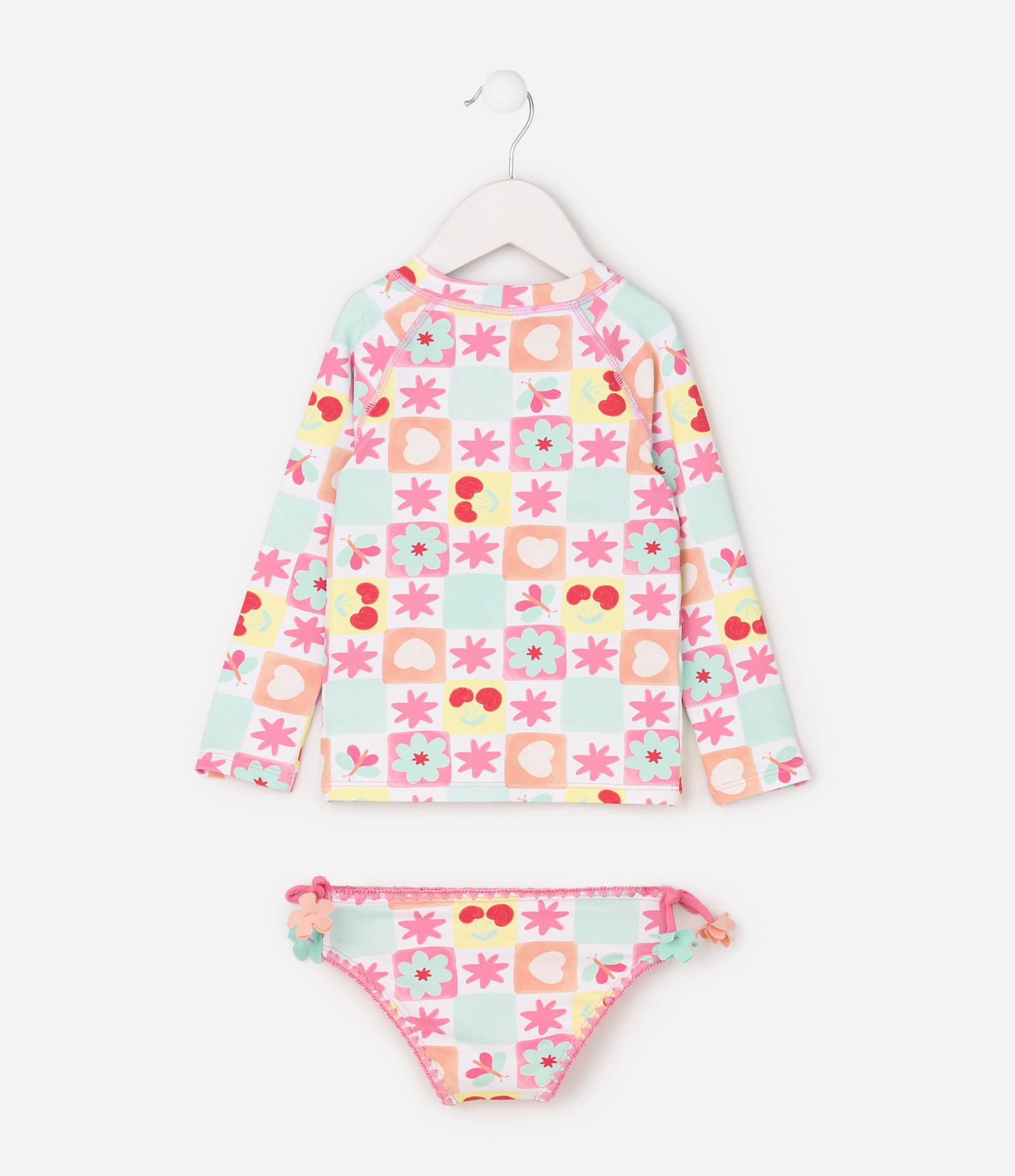 Conjunto Infantil Praia com Blusa Manga Longa Calcinha e Chapéu Estampado - Tam 1 a 12 Anos Multicores 2