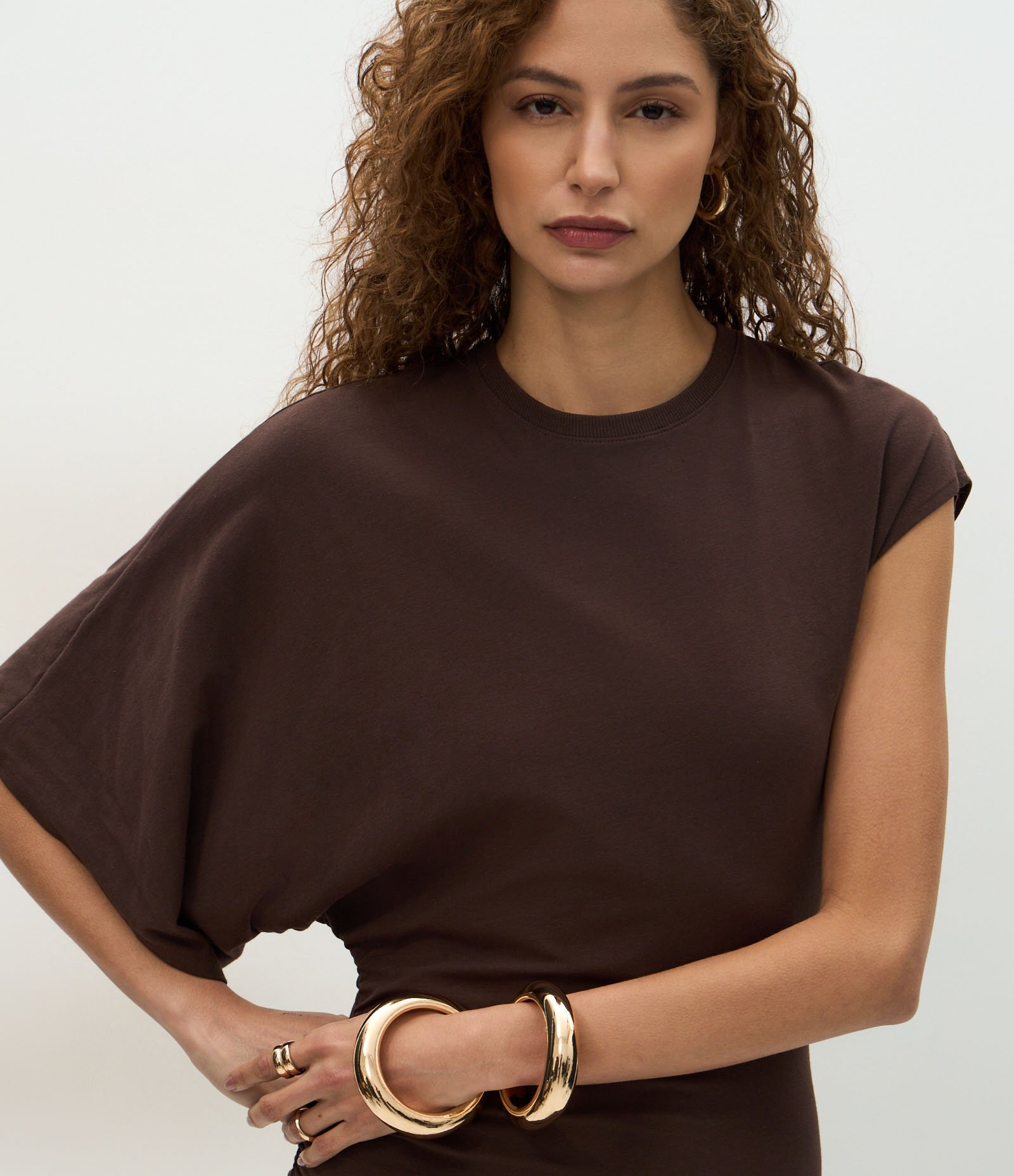 Vestido Longo Assimétrico em Algodão Marrom 3