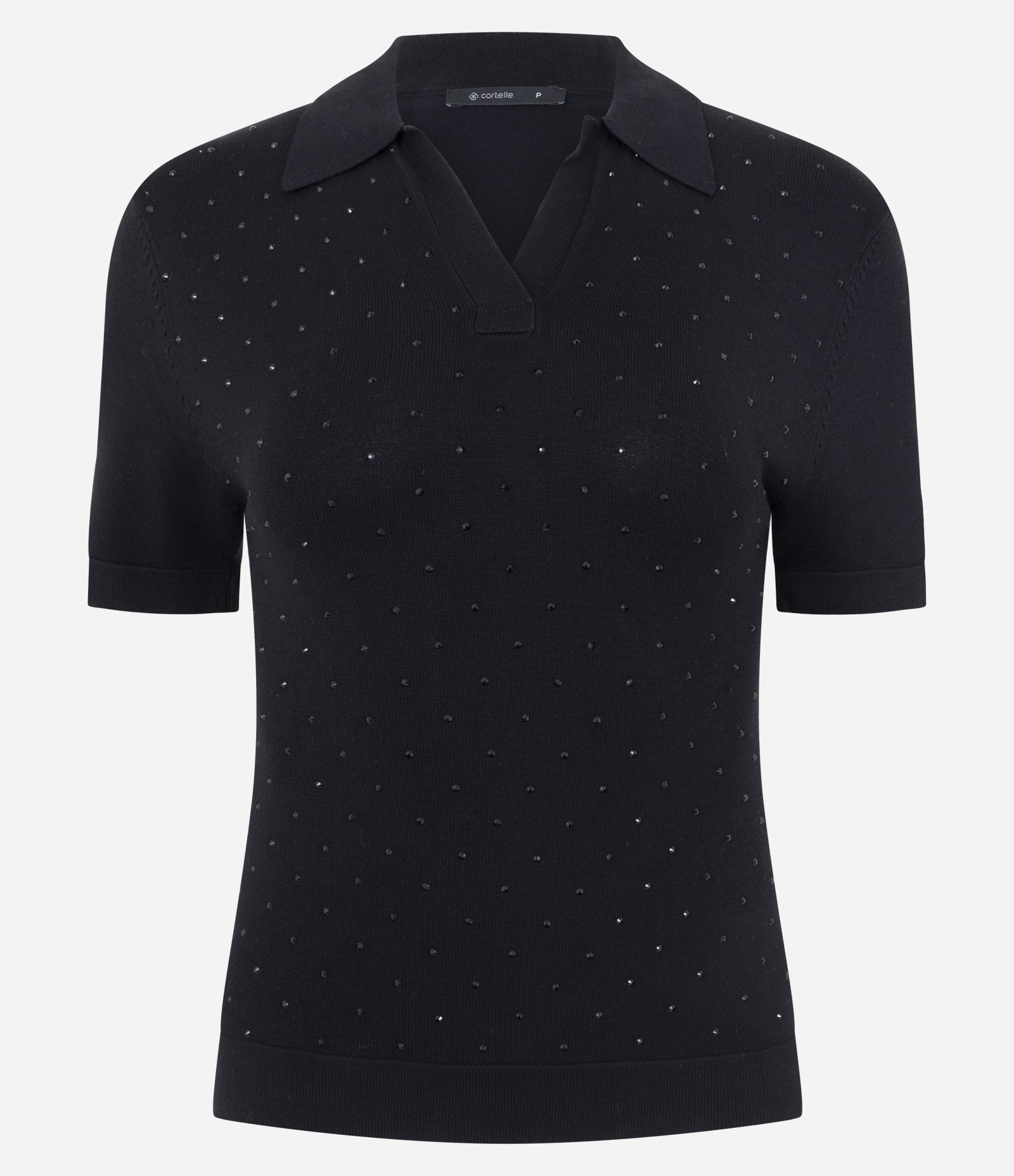 Blusa Polo em Tricô com Aplicação de Brilhos Preto 5