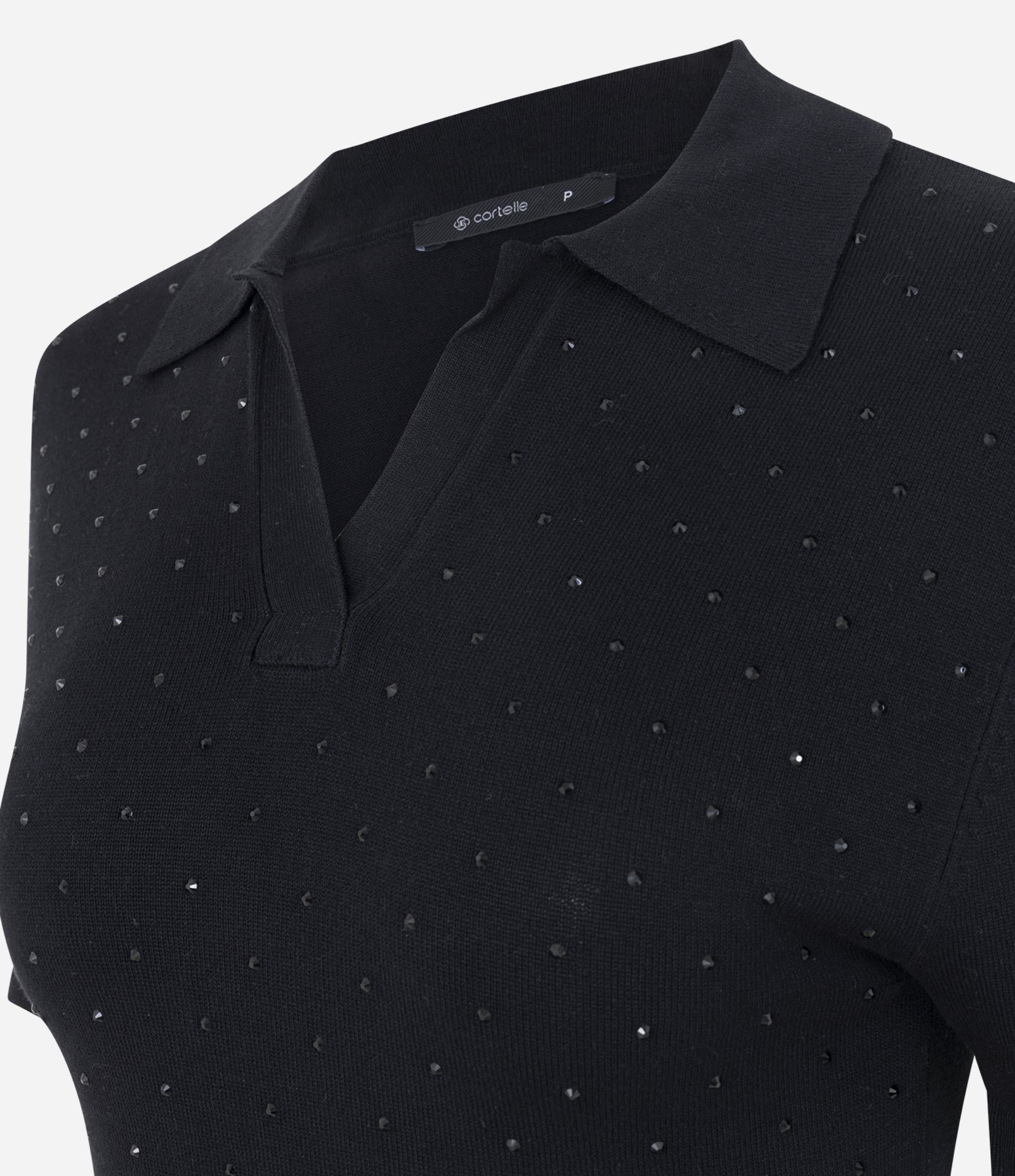 Blusa Polo em Tricô com Aplicação de Brilhos Preto 6