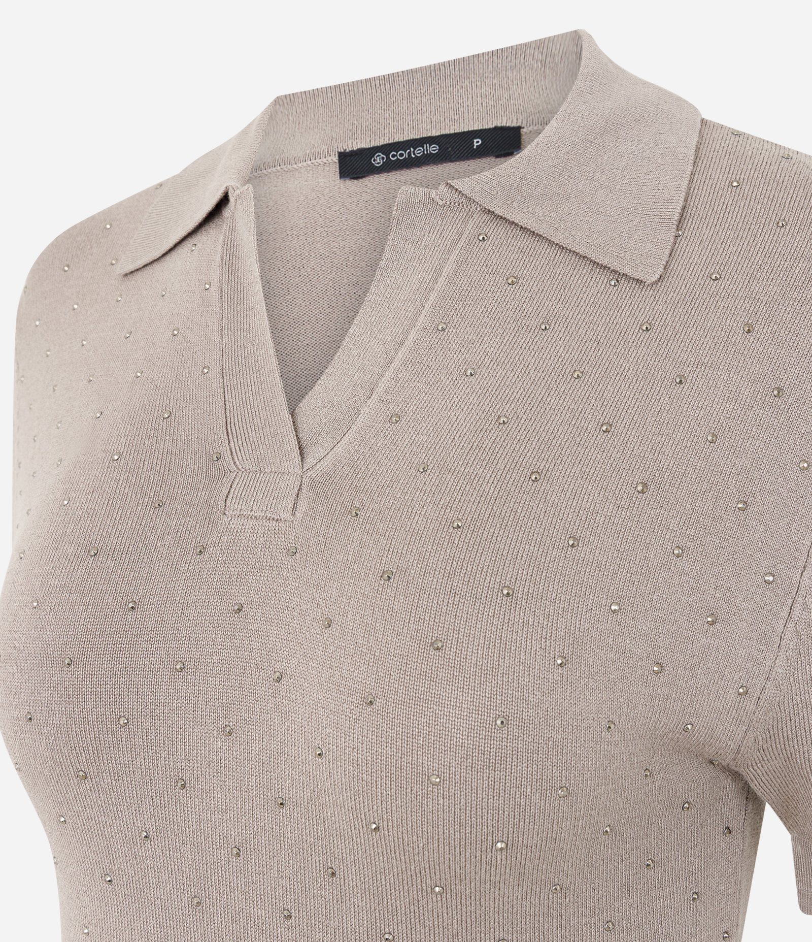 Blusa Polo em Tricô com Aplicação de Brilhos Rosa 6