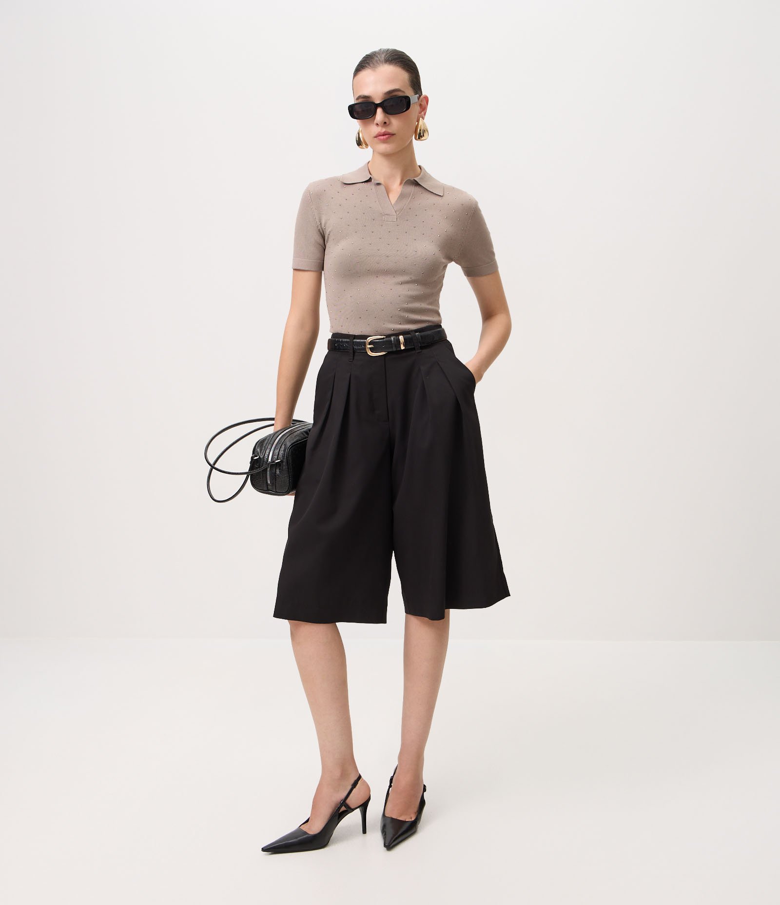 Blusa Polo em Tricô com Aplicação de Brilhos Rosa 2