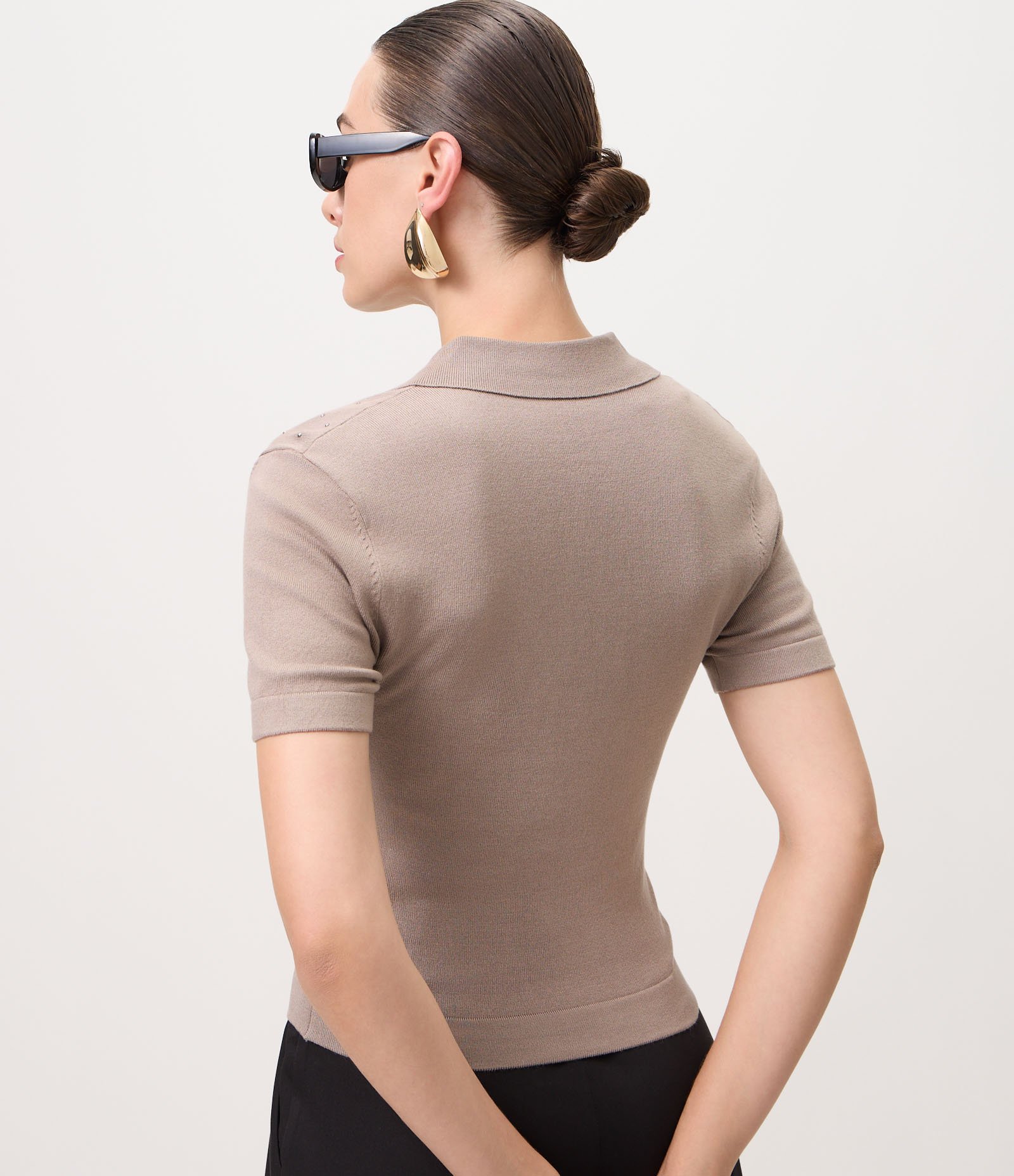 Blusa Polo em Tricô com Aplicação de Brilhos Rosa 4