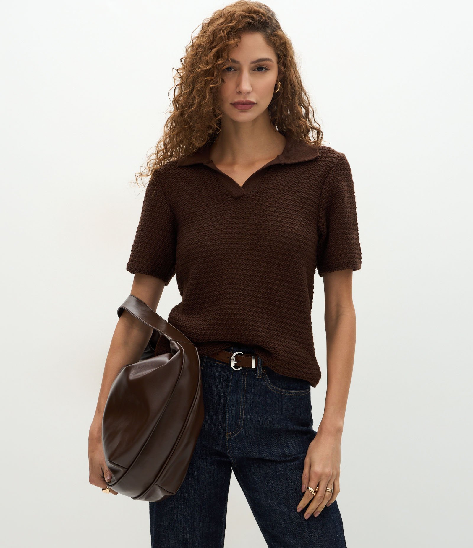 Blusa em Tricô com Gola Polo Marrom 1
