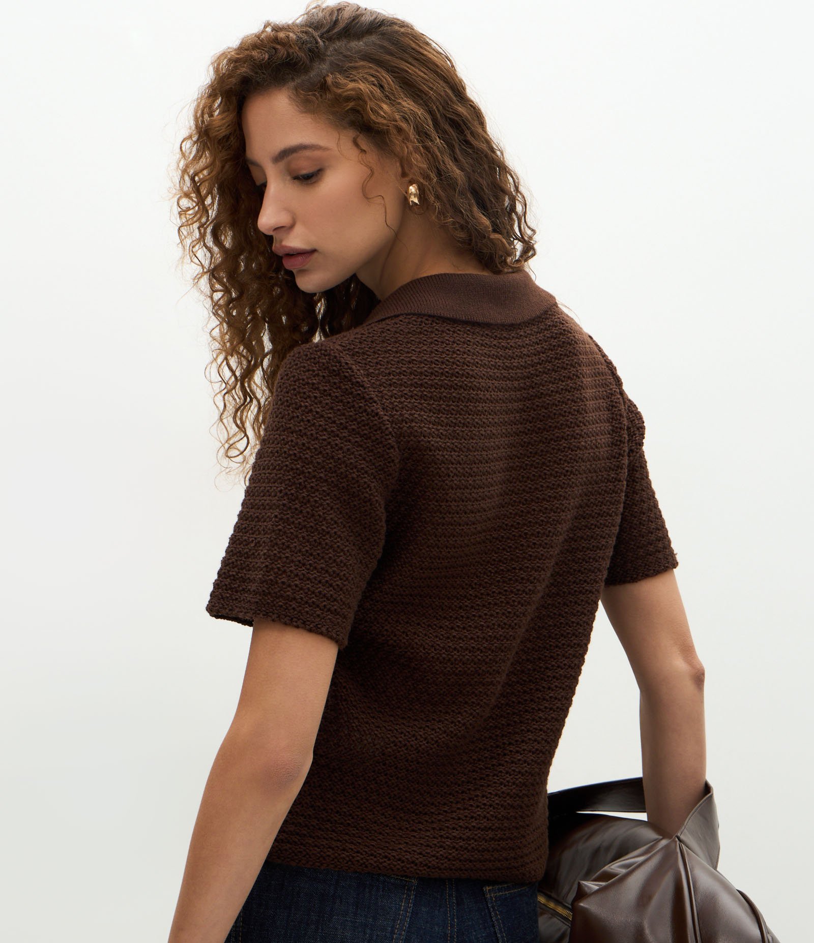 Blusa em Tricô com Gola Polo Marrom 4