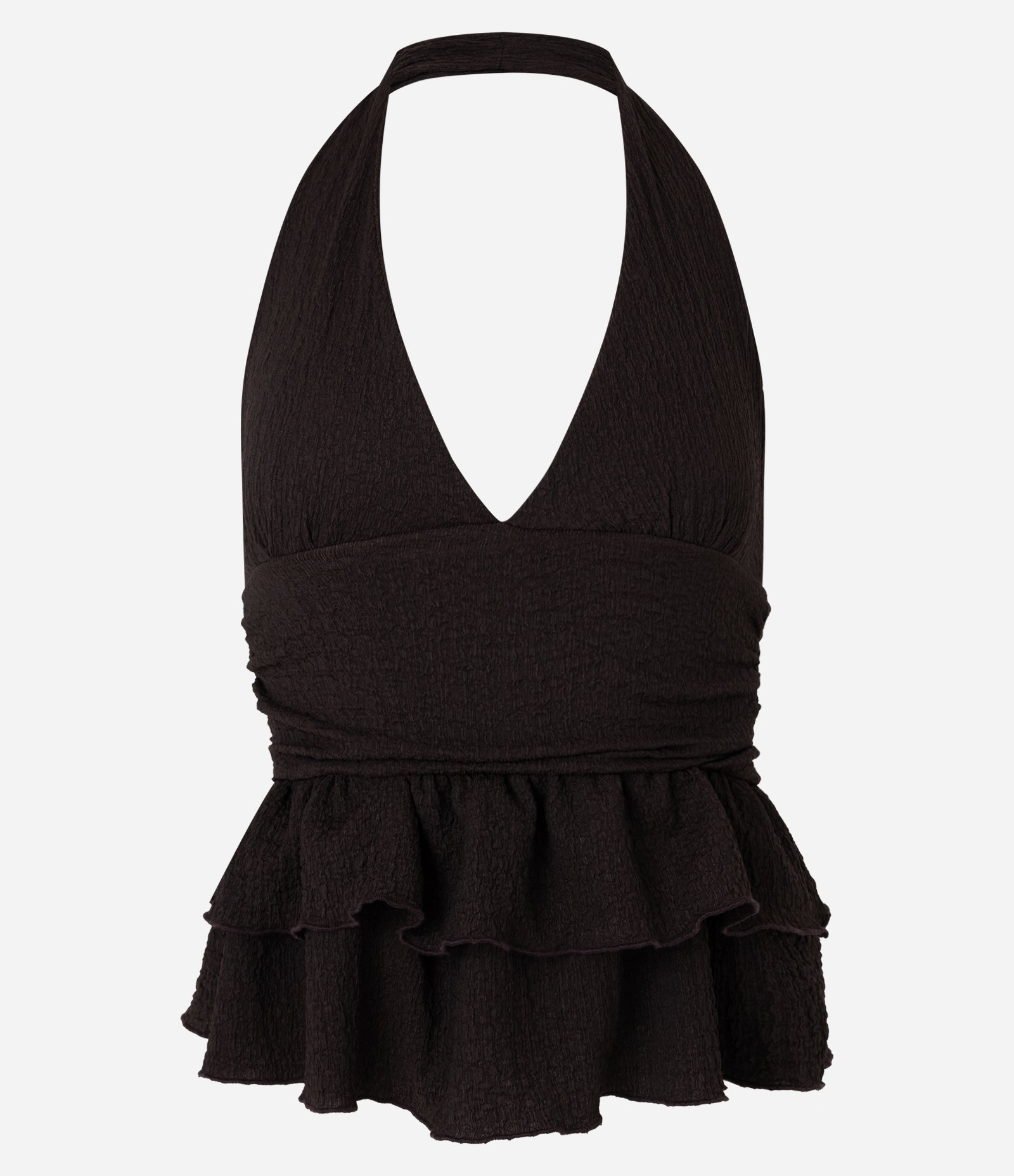 Blusa Frente Única Texturizada com Babados Marrom 5