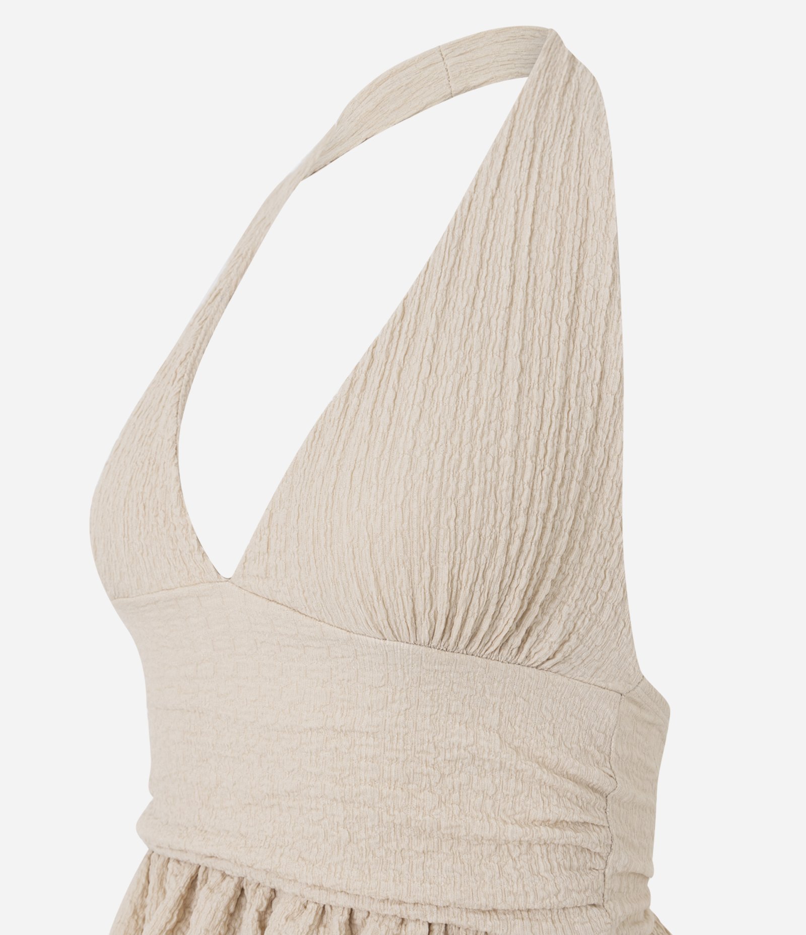 Blusa Frente Única Texturizada com Babados Bege 6