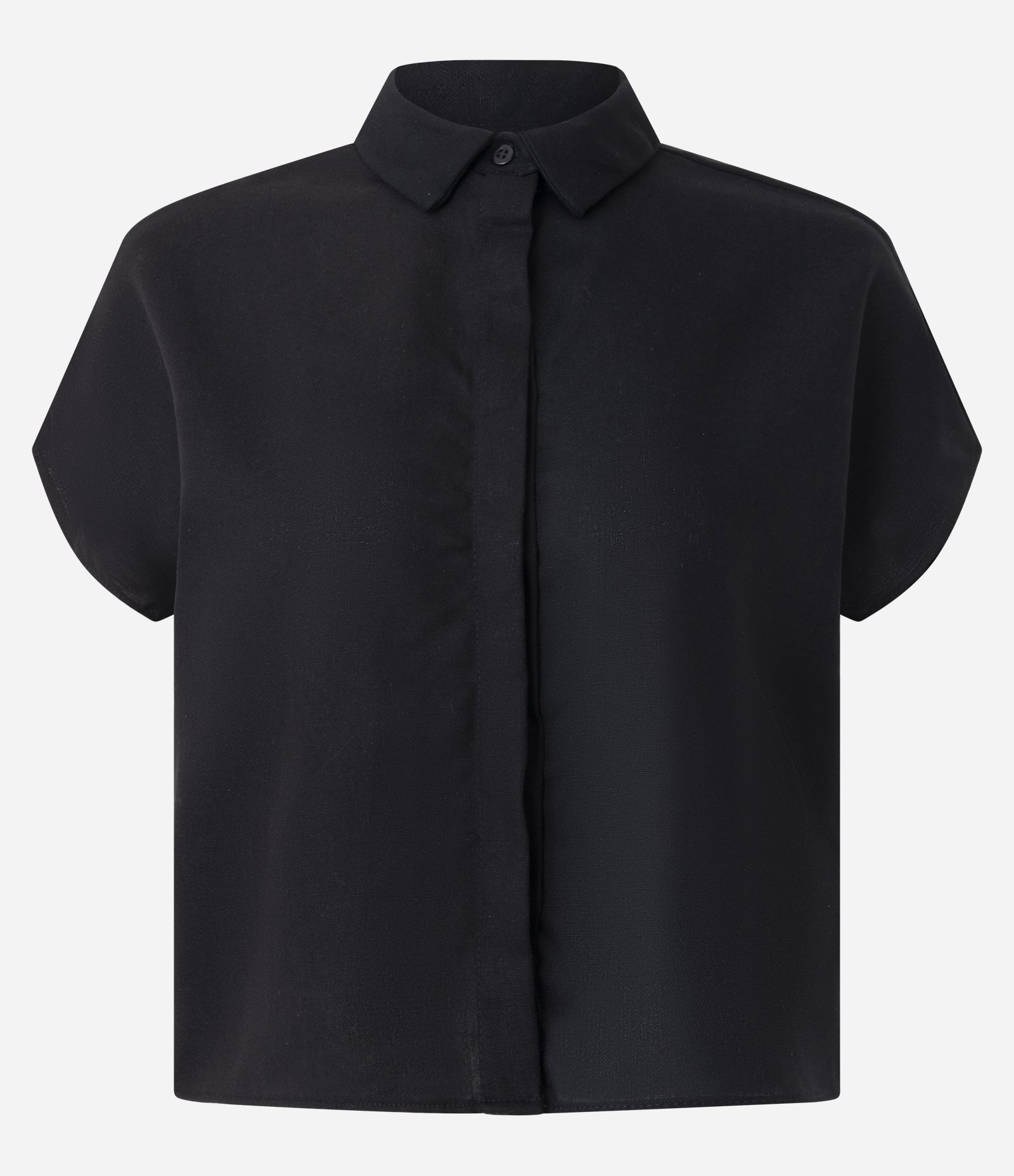Blusa em Viscolinho com Colarinho na Gola e Sem Cava Preto 1