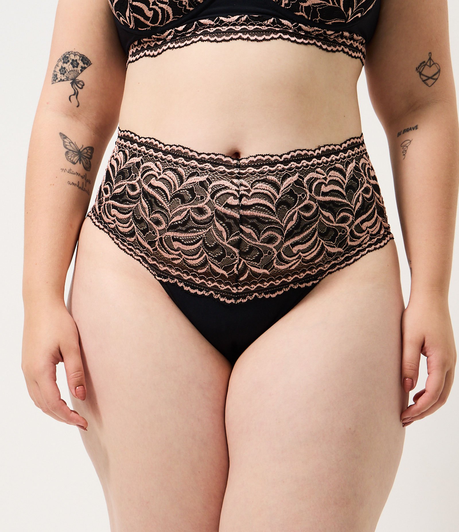 Calcinha Caleçon com Renda Bicolor Curve & Plus Size Preto 2