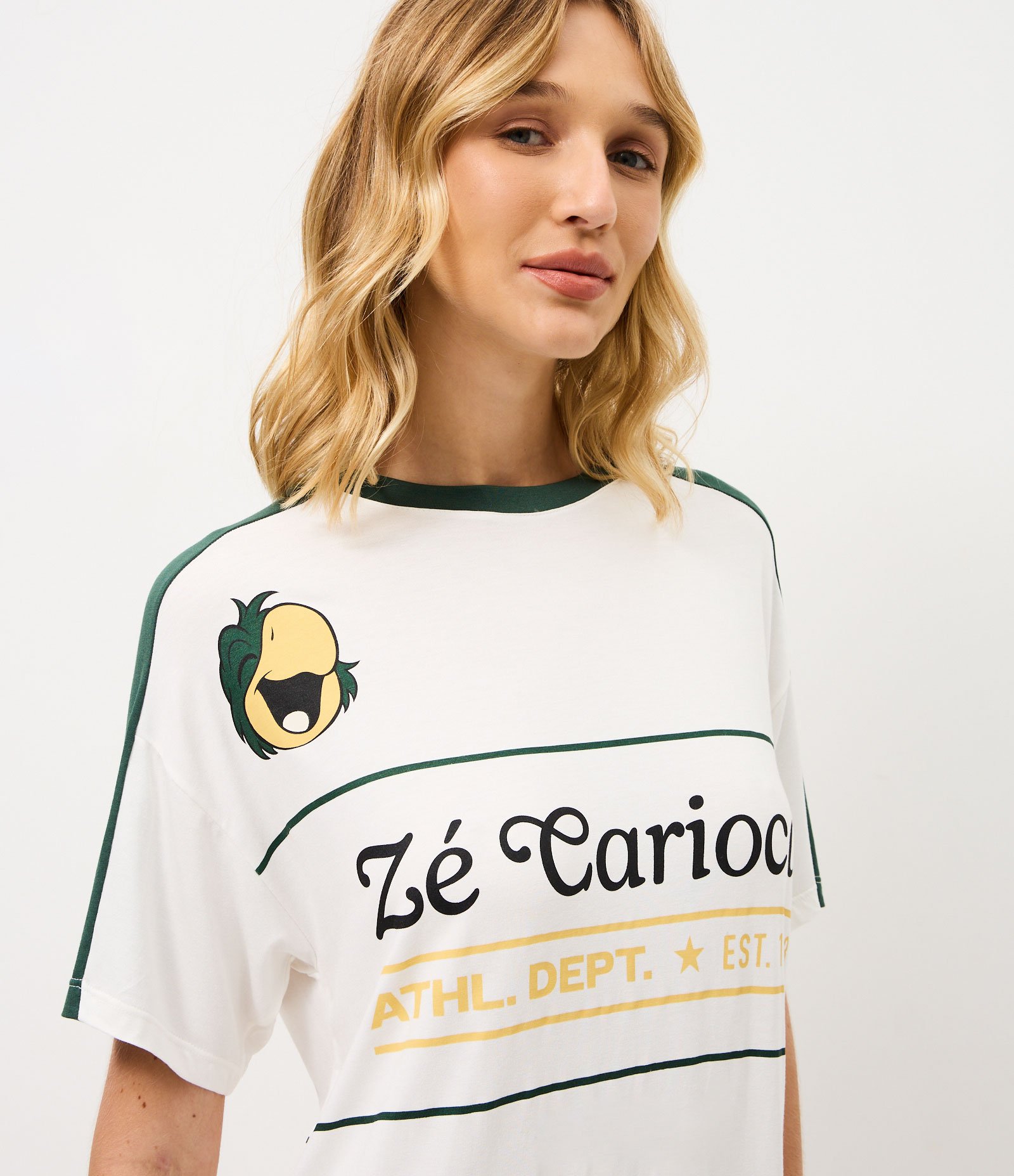 Camisola Curta em Viscolycra Estampa Zé Carioca Branco 2