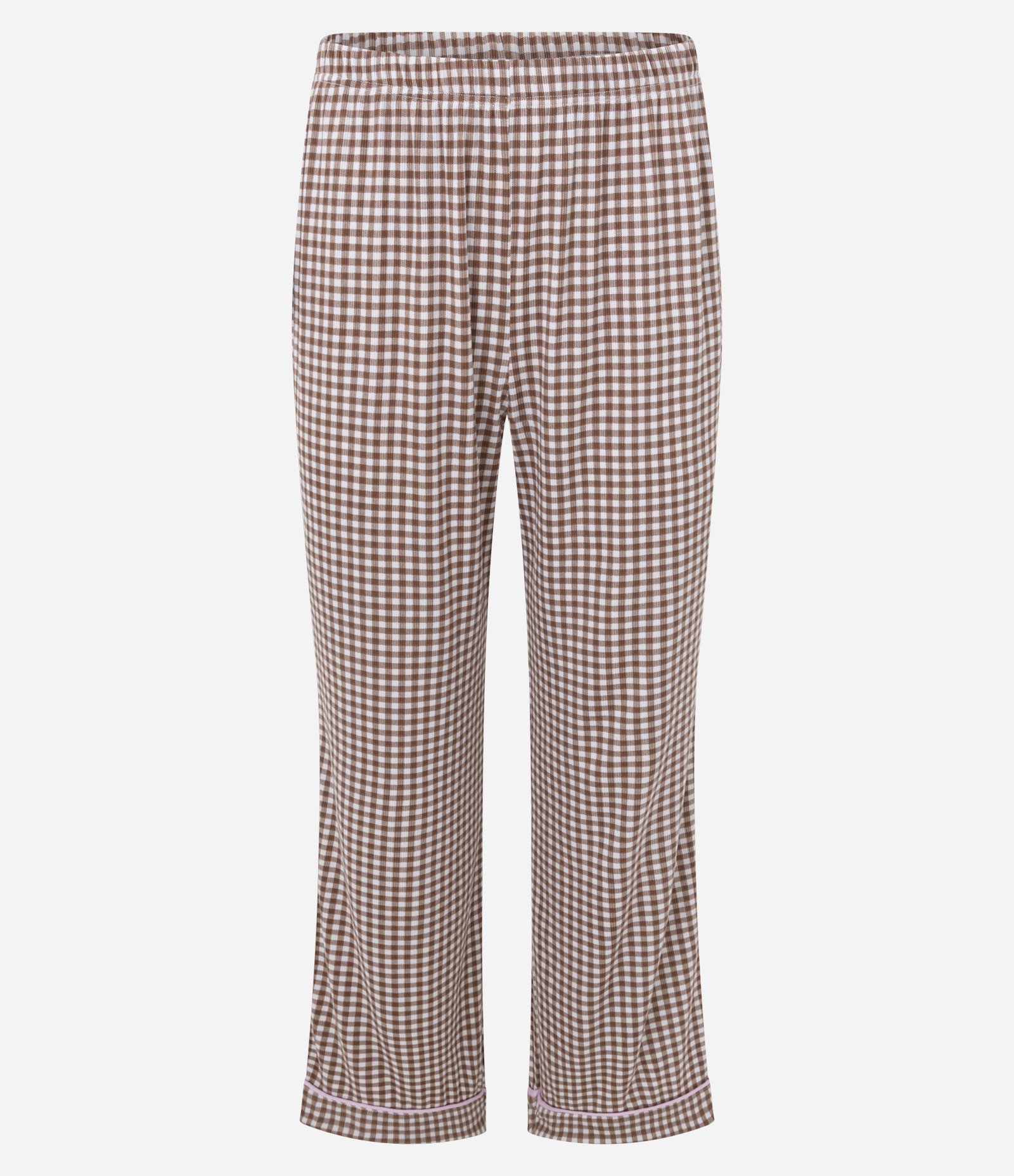 Pijama Longo Americano em Ribana com Estampa Xadrez Vichy Marrom 8