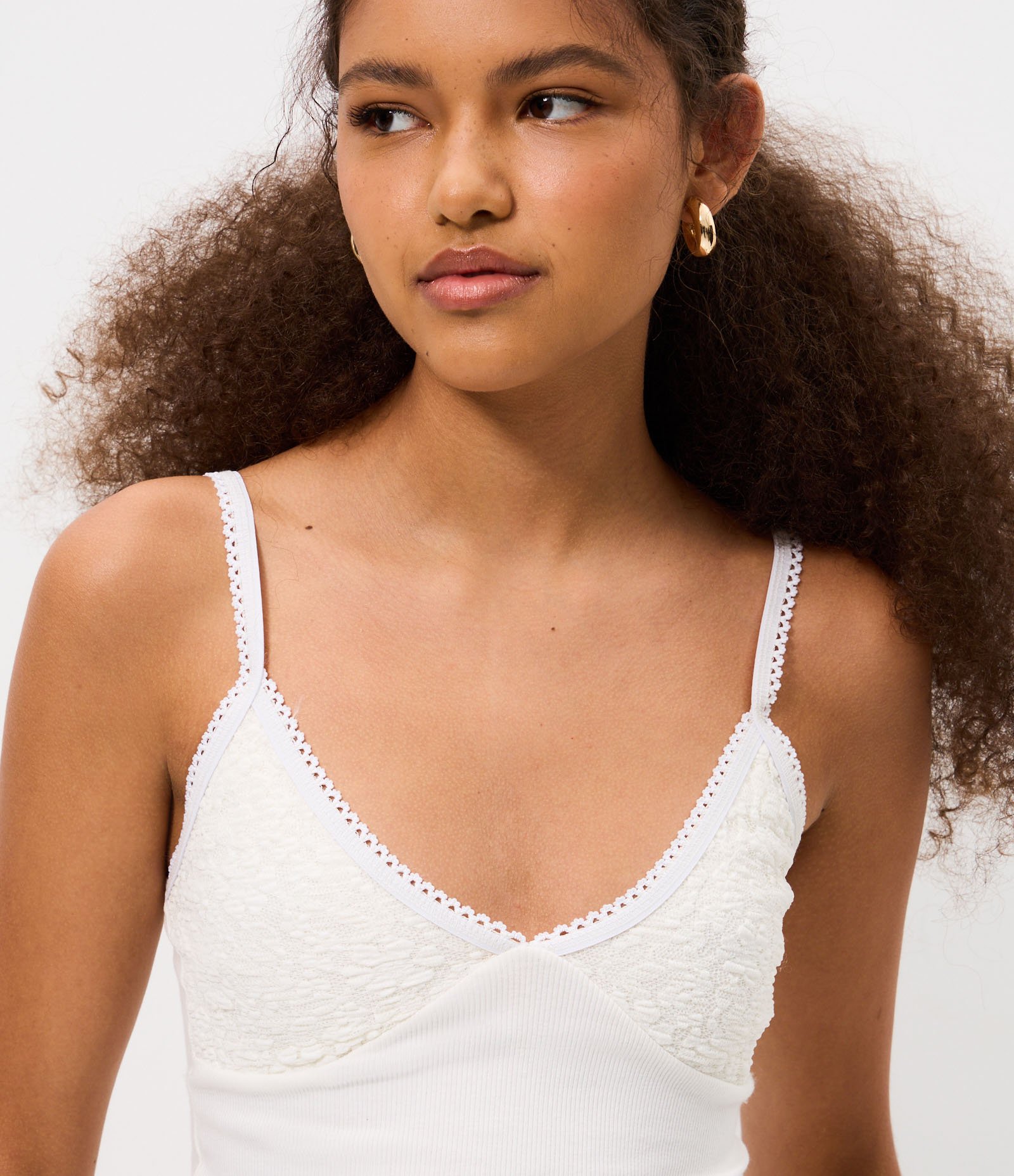 Blusa de Alcinha Texturizada com Busto em Renda Off White 3