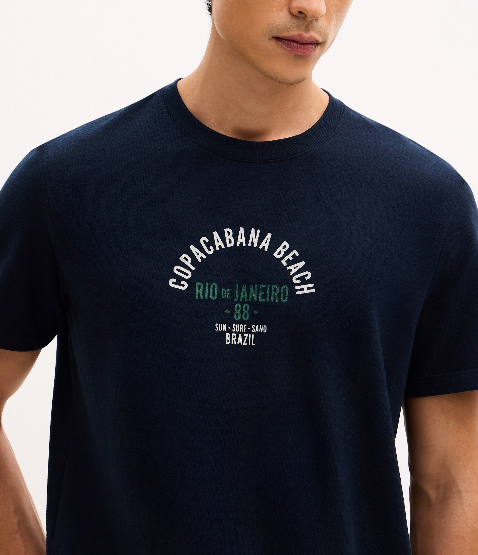Camiseta Manga Curta com Lettering Copacabana Azul 3