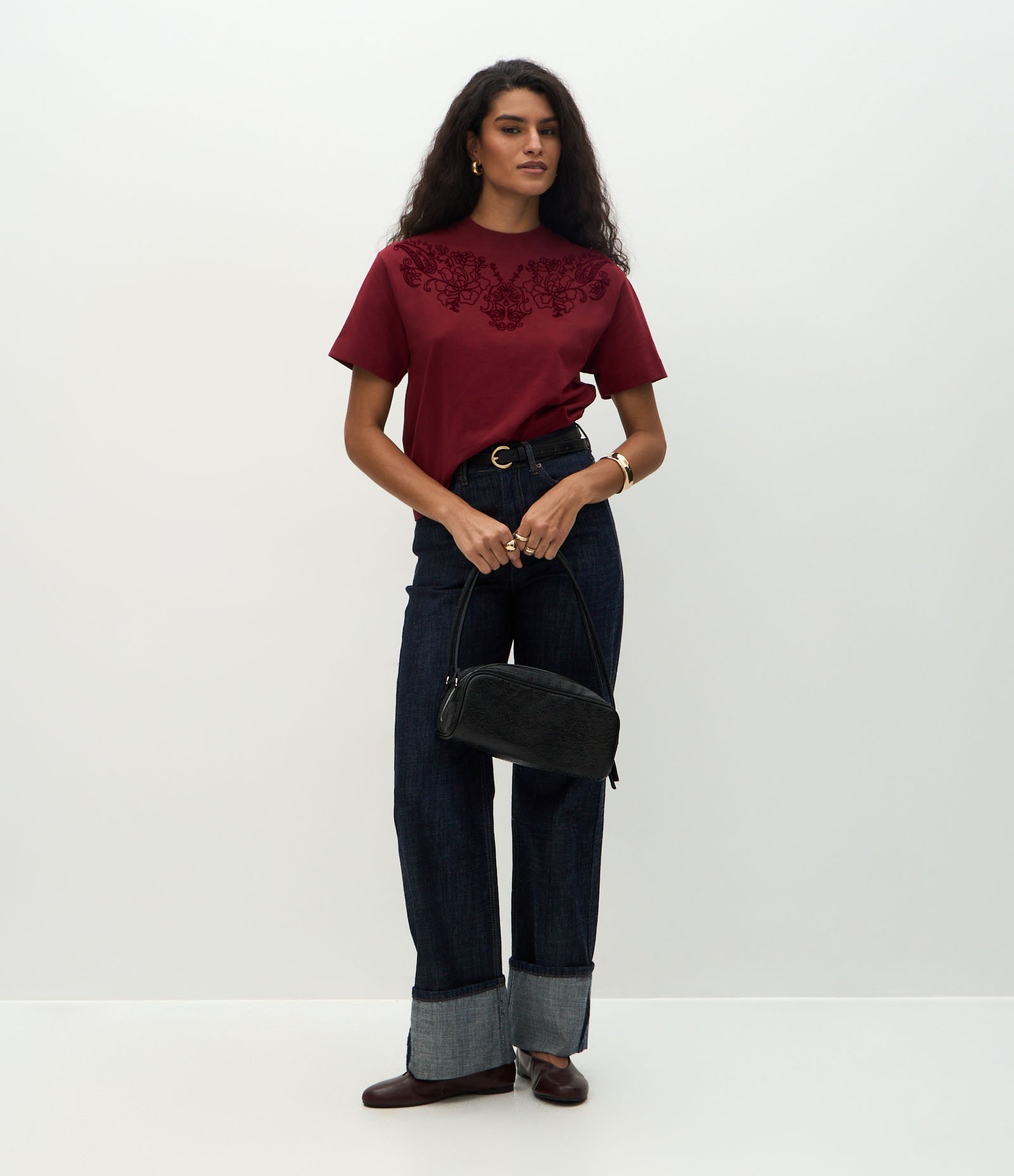 Blusa em Algodão com Arabesco de Flores Vermelho 2