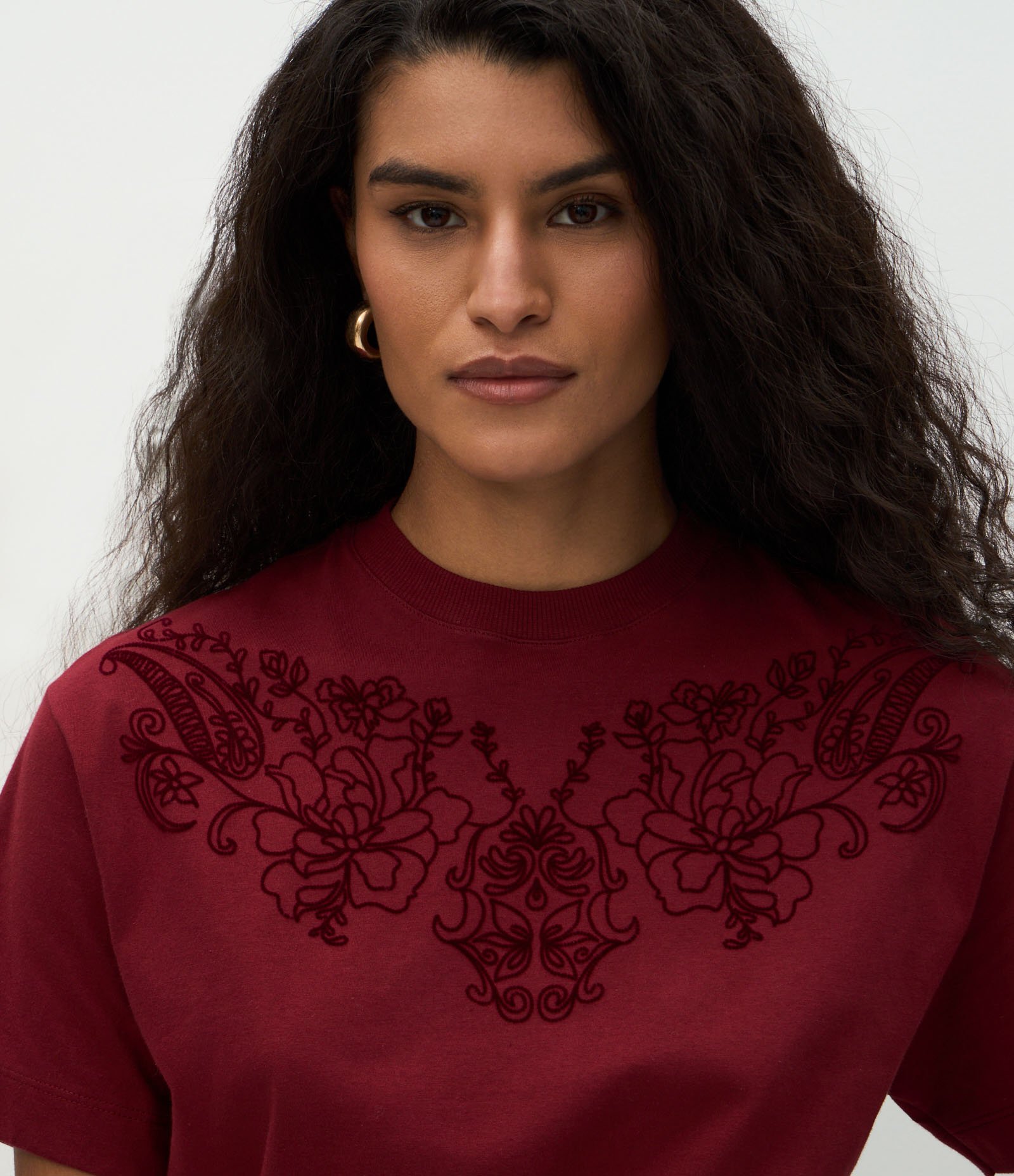 Blusa em Algodão com Arabesco de Flores Vermelho 3