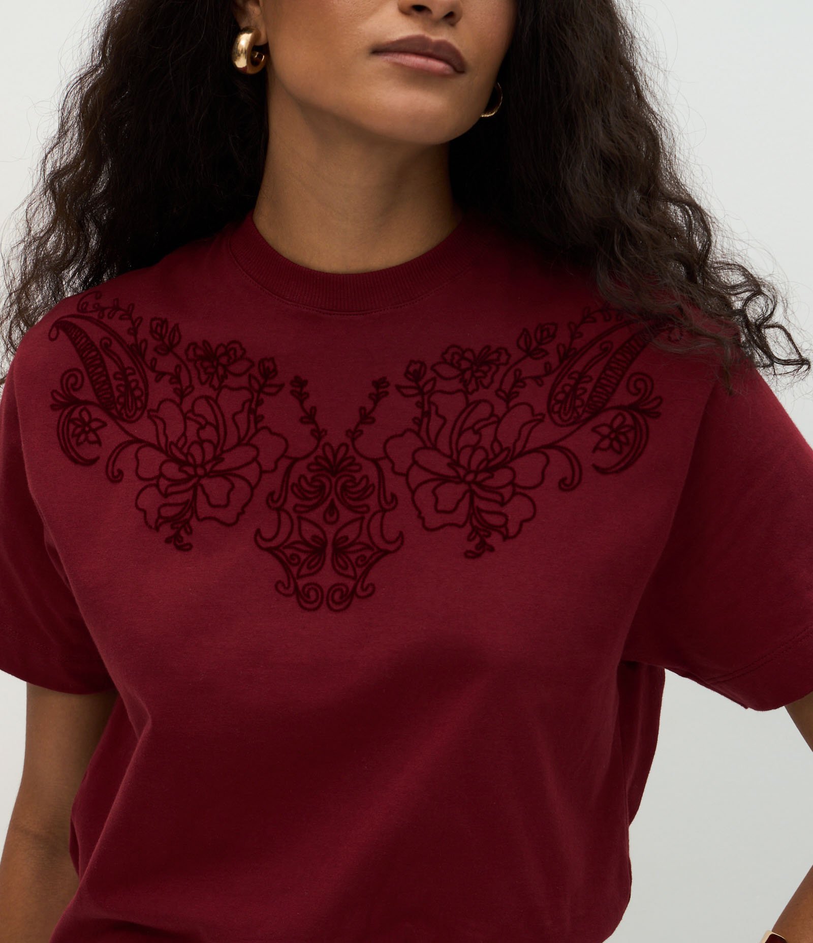 Blusa em Algodão com Arabesco de Flores Vermelho 4