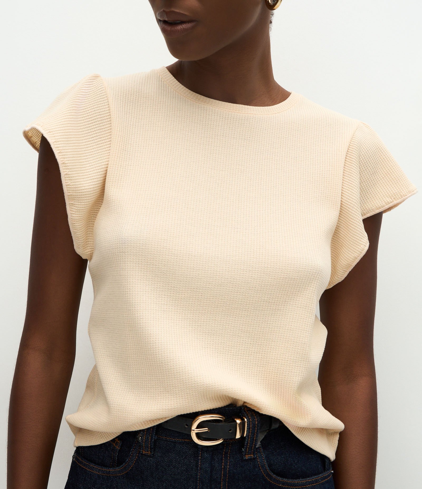 Blusa Manga Curta Texturizada com Bordado nas Mangas Bege 4