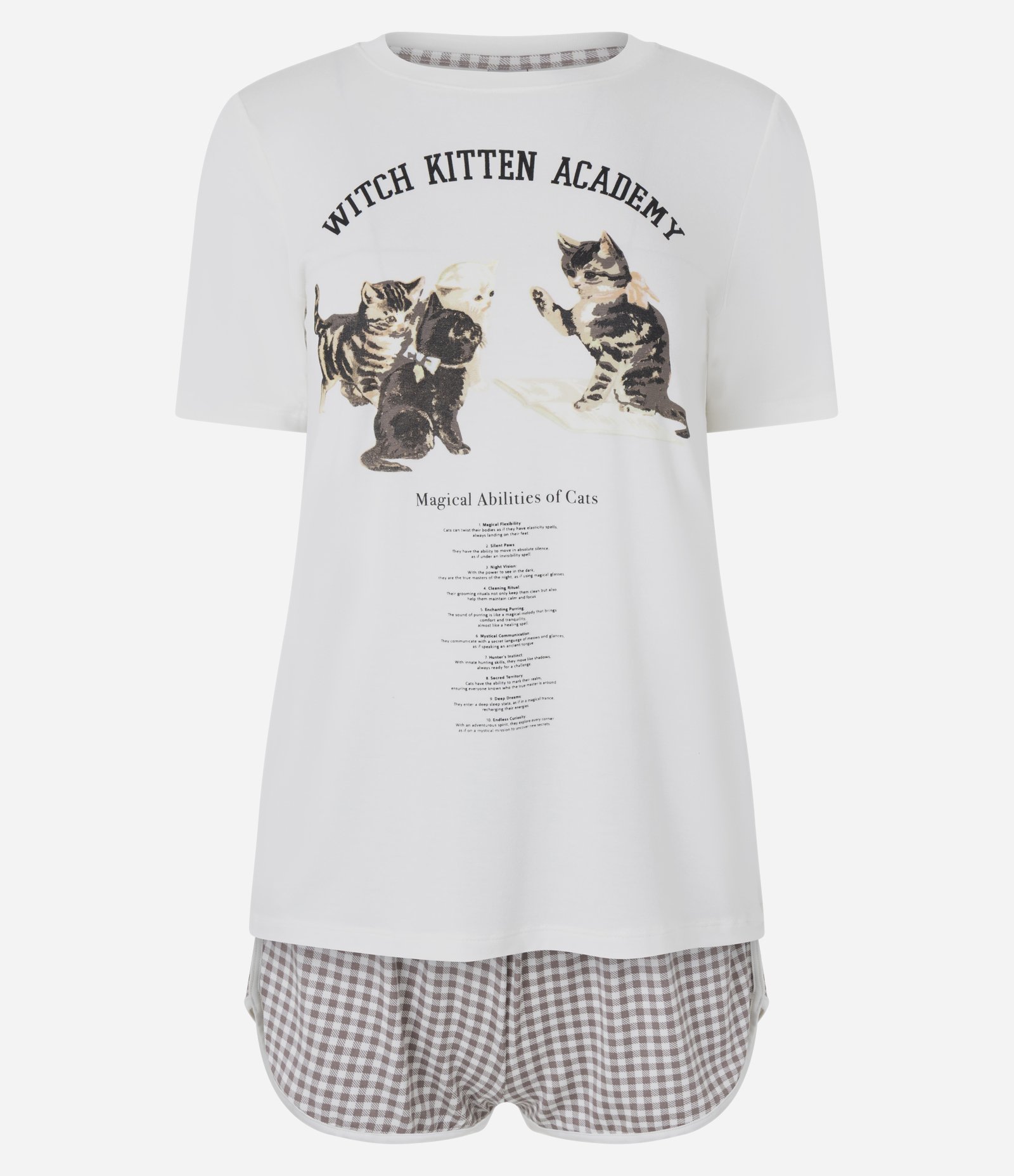 Pijama Curto em Viscolycra com Gatos Estampado Branco 5