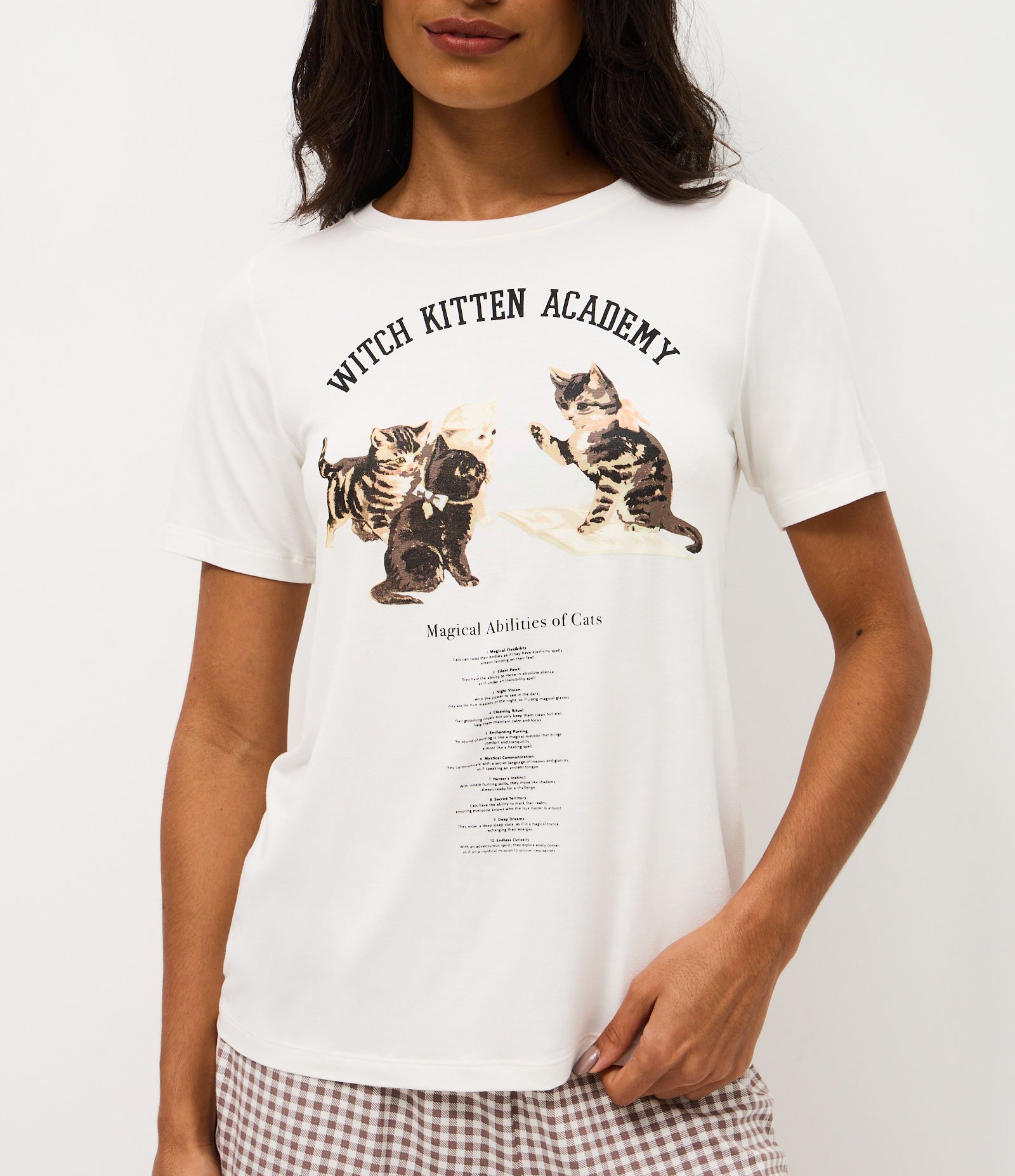 Pijama Curto em Viscolycra com Gatos Estampado Branco 3
