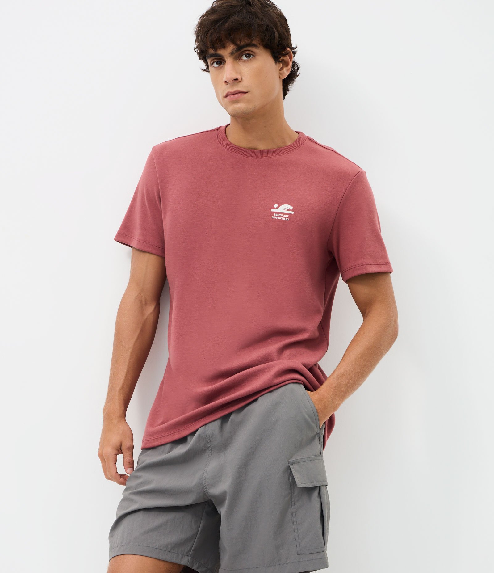 Camiseta Comfort Manga Curta com Estampa Abstrata Vermelho 1