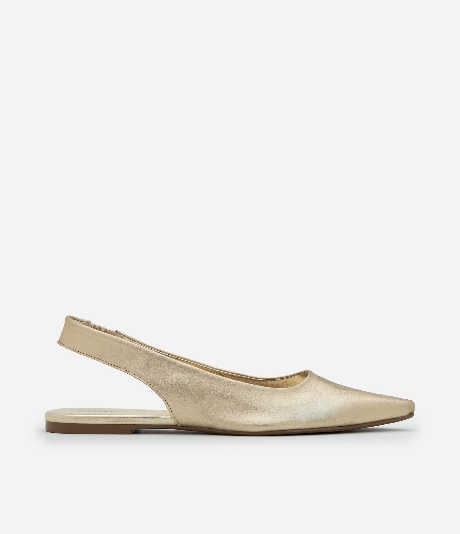 Sapatilha Slingback de Bico Fino em Couro Dourado 1