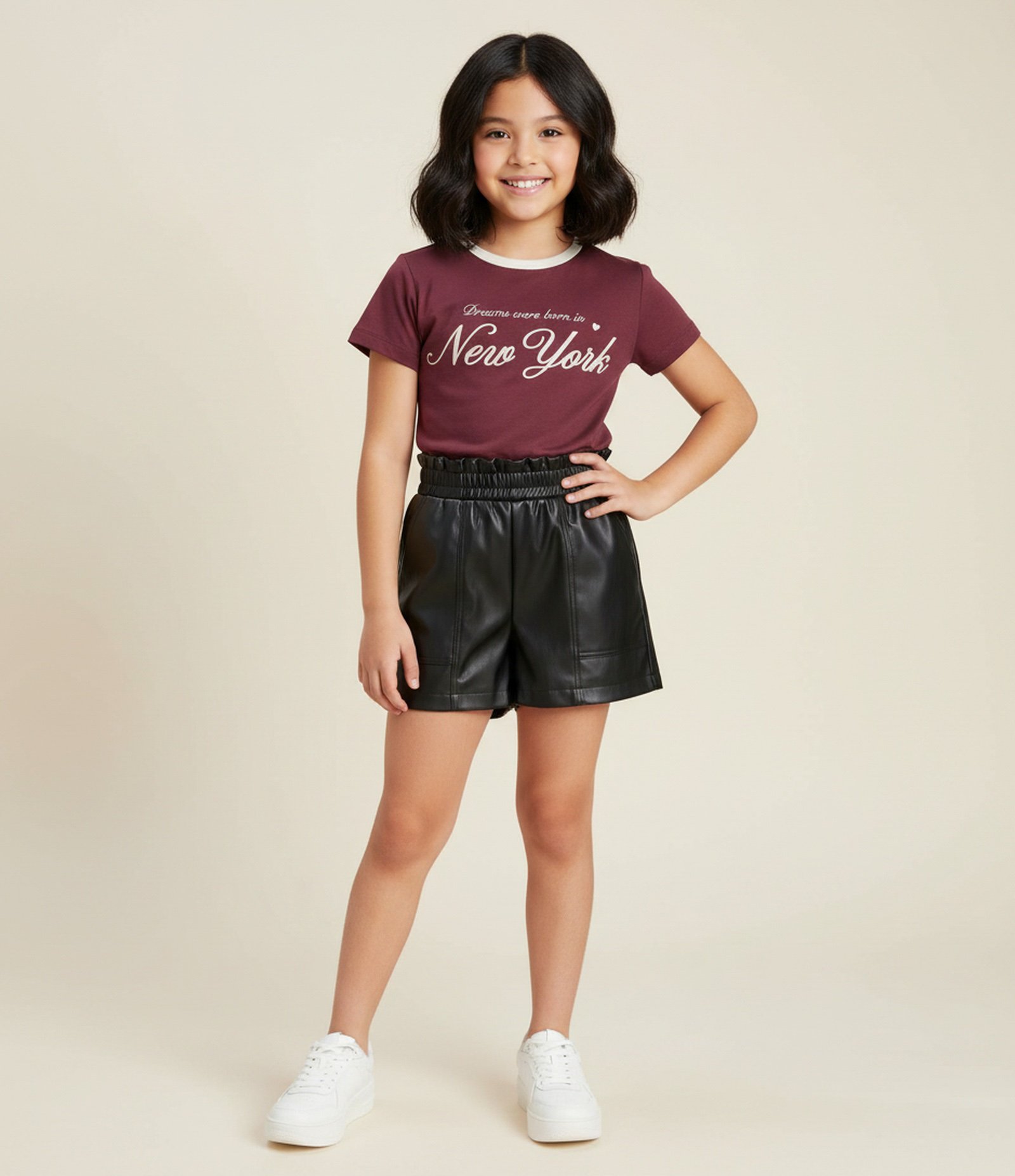 Baby Look Infantil com Lettering New York – Tam 5 a 16 Anos Bordô 1