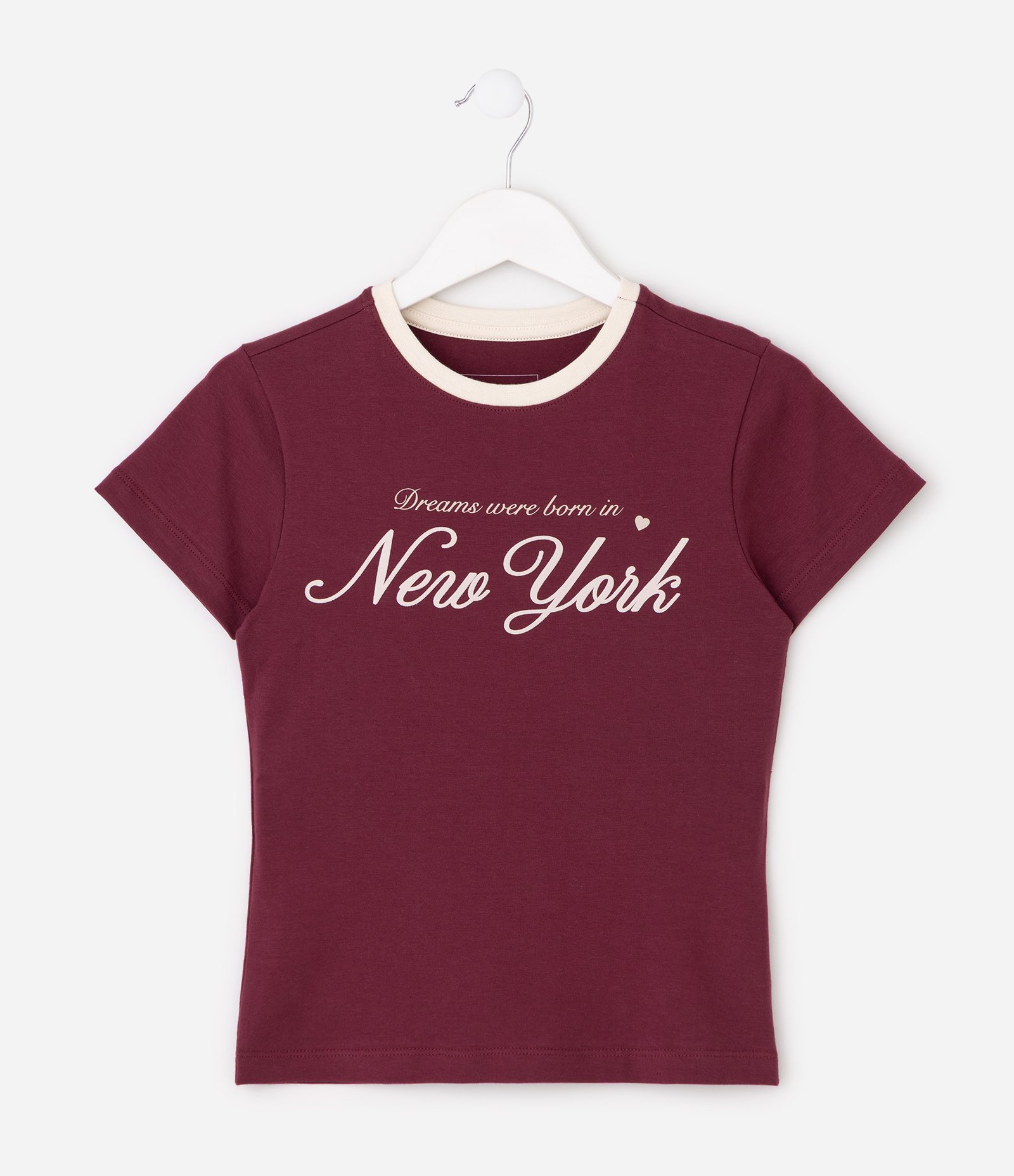 Baby Look Infantil com Lettering New York – Tam 5 a 16 Anos Bordô 2