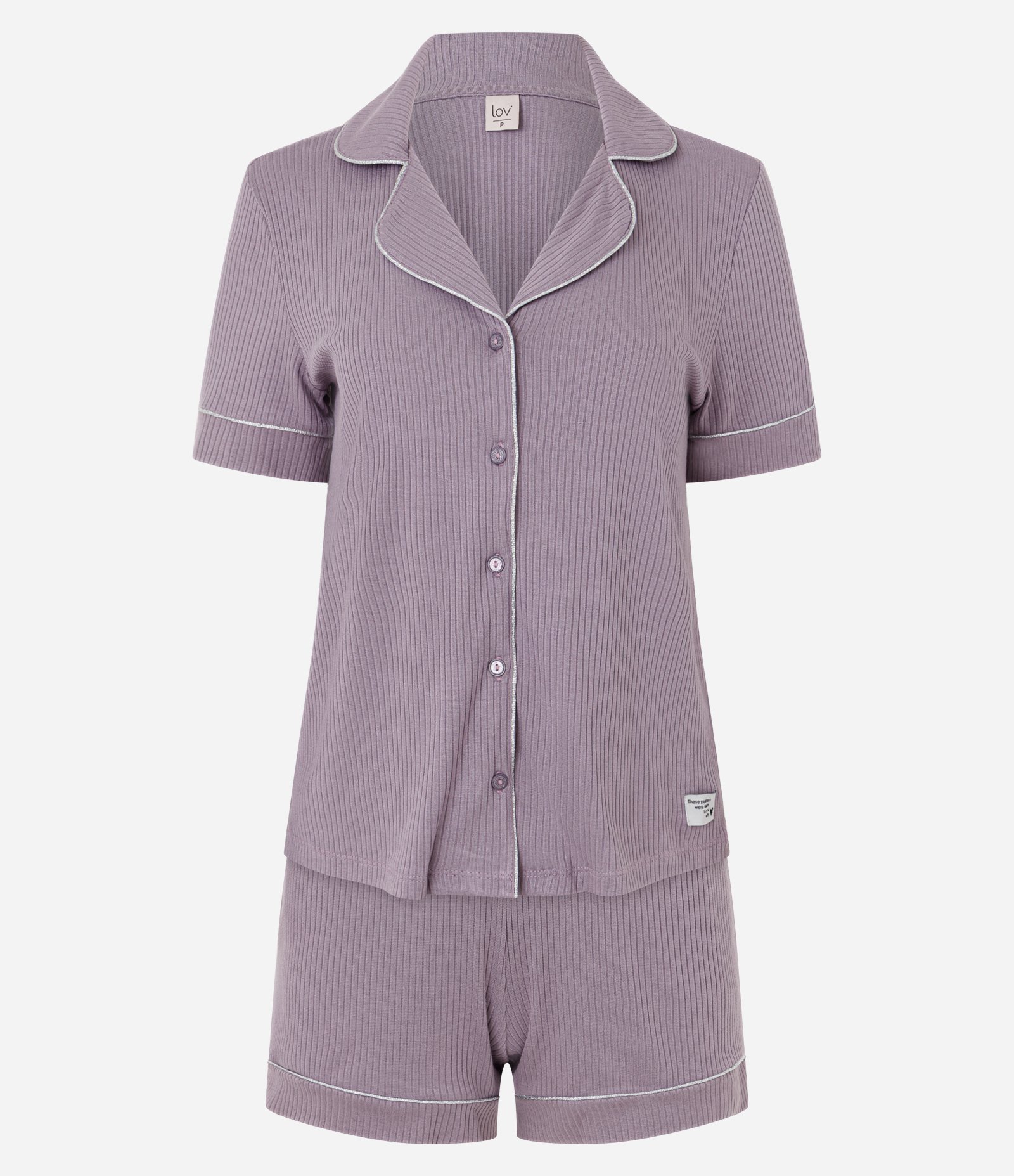 Pijama Curto Americano em Ribana com Viés Contrastante Roxo 5