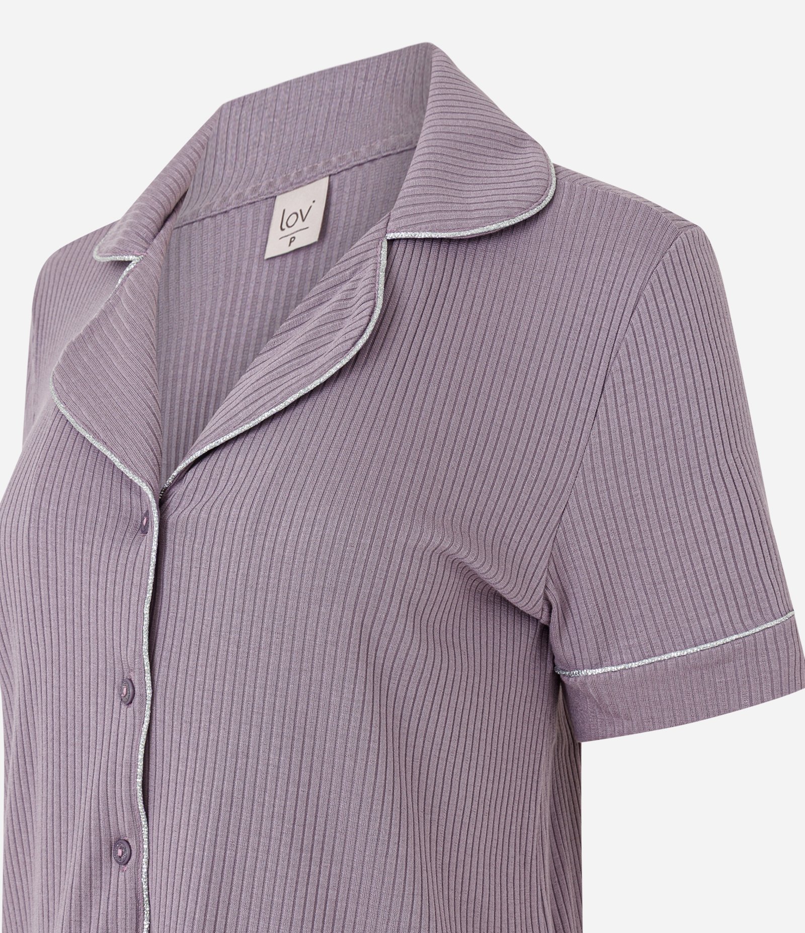 Pijama Curto Americano em Ribana com Viés Contrastante Roxo 6