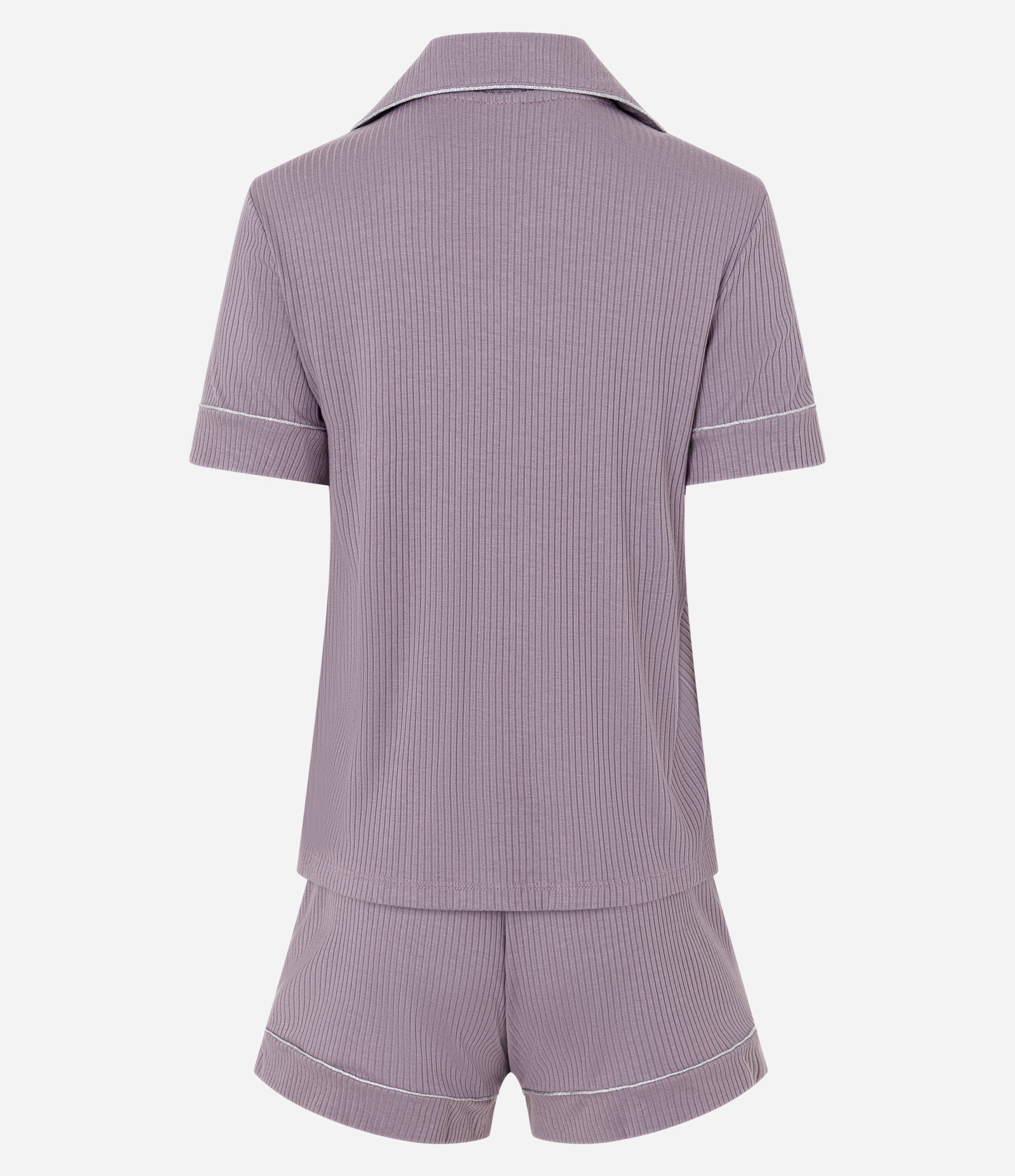 Pijama Curto Americano em Ribana com Viés Contrastante Roxo 7