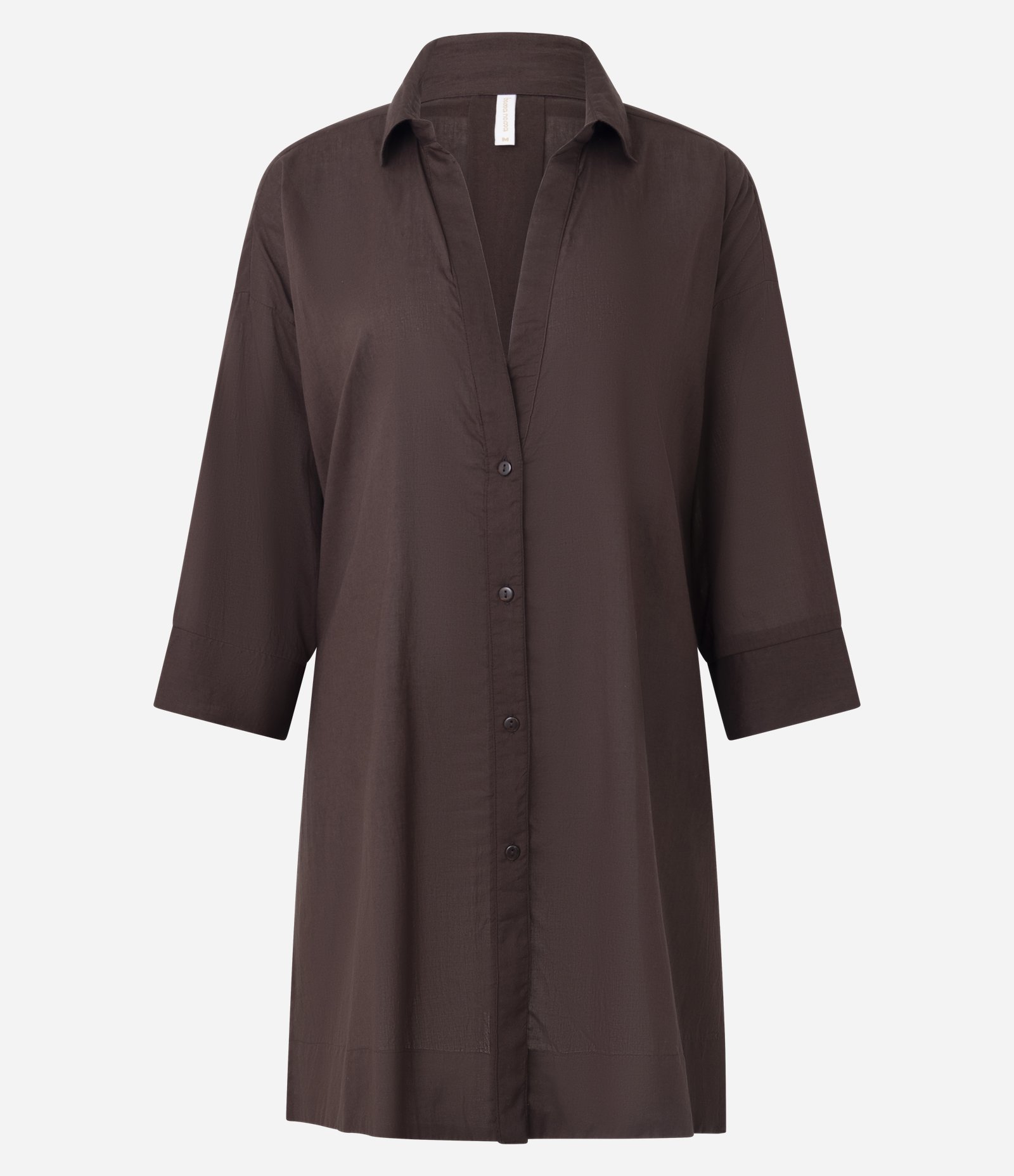 Saída de Praia Chemise em Cotton com Manga 3/4 Marrom 4