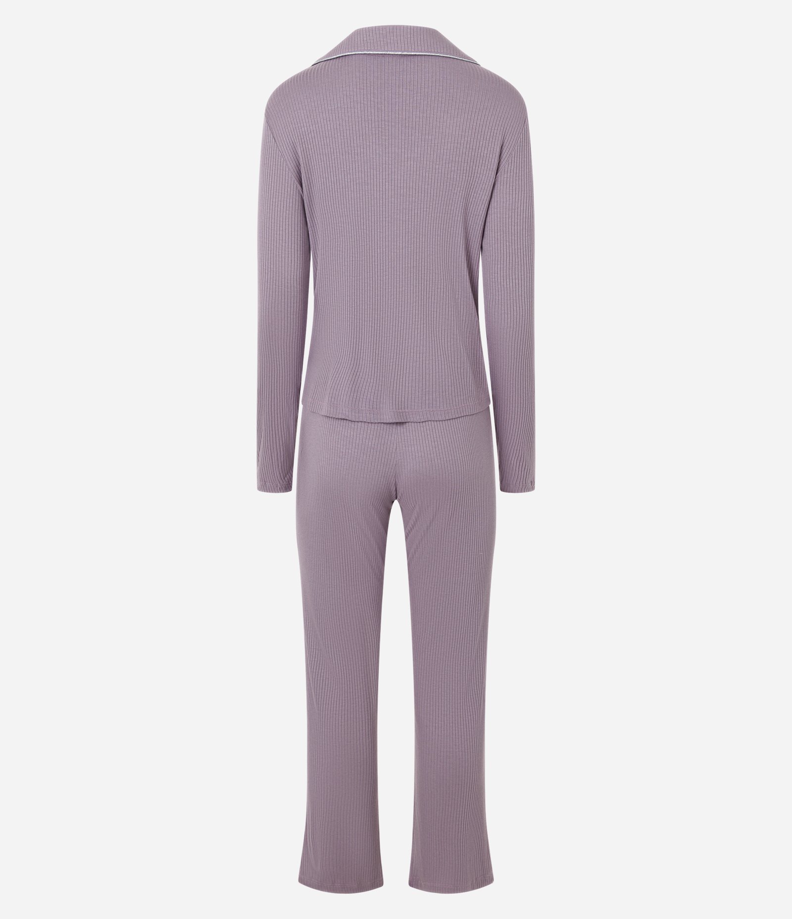 Pijama Longo Americano em Ribana com Viés Contrastante Roxo 3