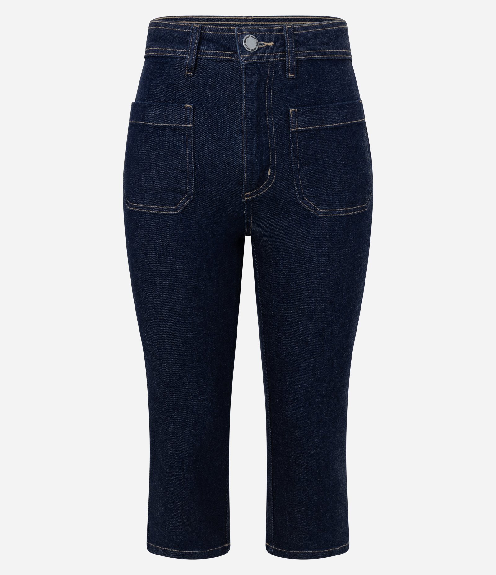 Calça Capri em Jeans Cintura Media com Bolsos Azul Escuro 6