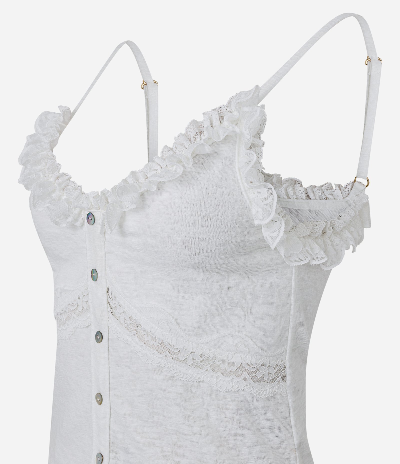 Pijama Longo em Flame com Renda e Abotoamento Frontal Branco 7