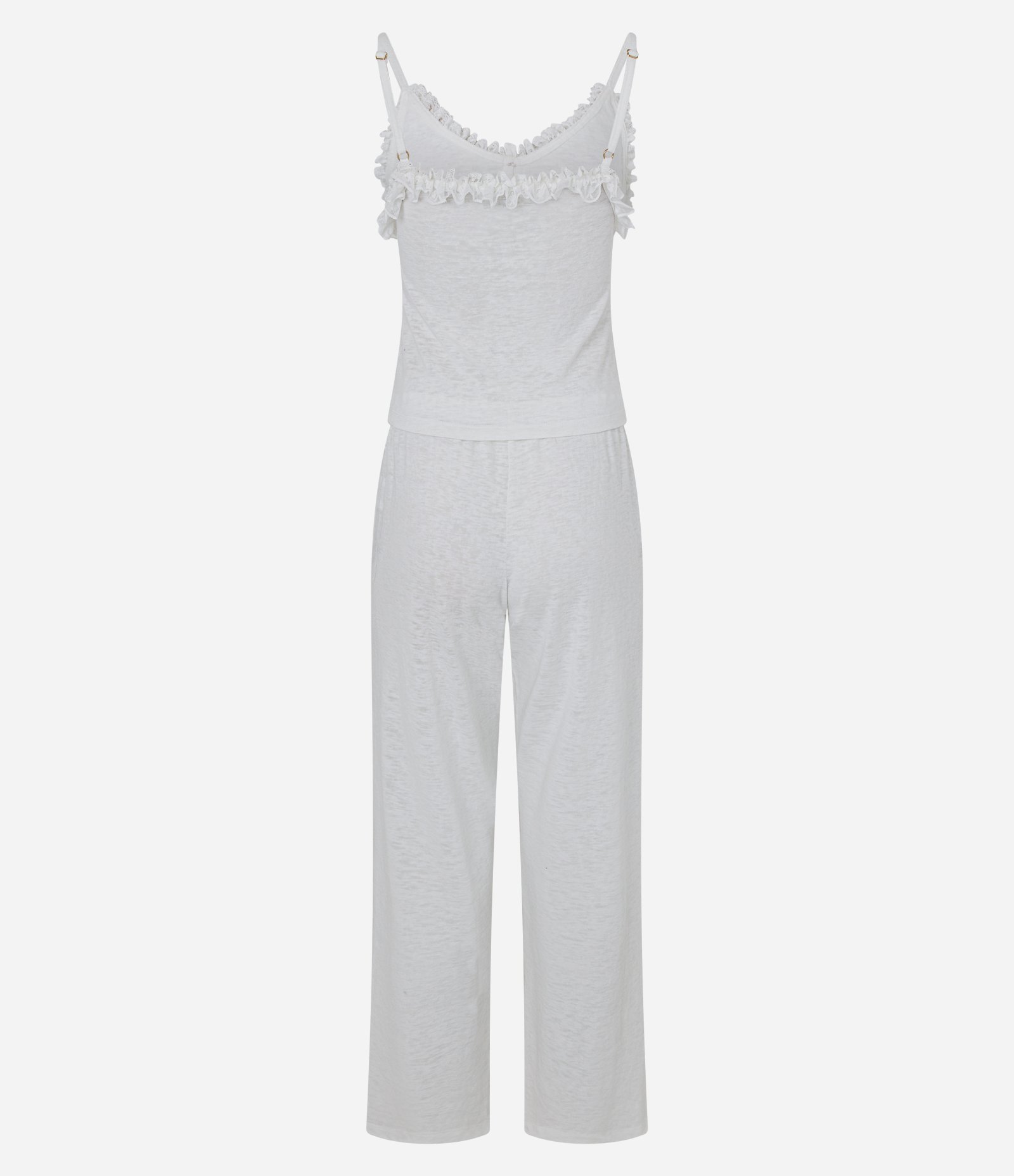 Pijama Longo em Flame com Renda e Abotoamento Frontal Branco 8