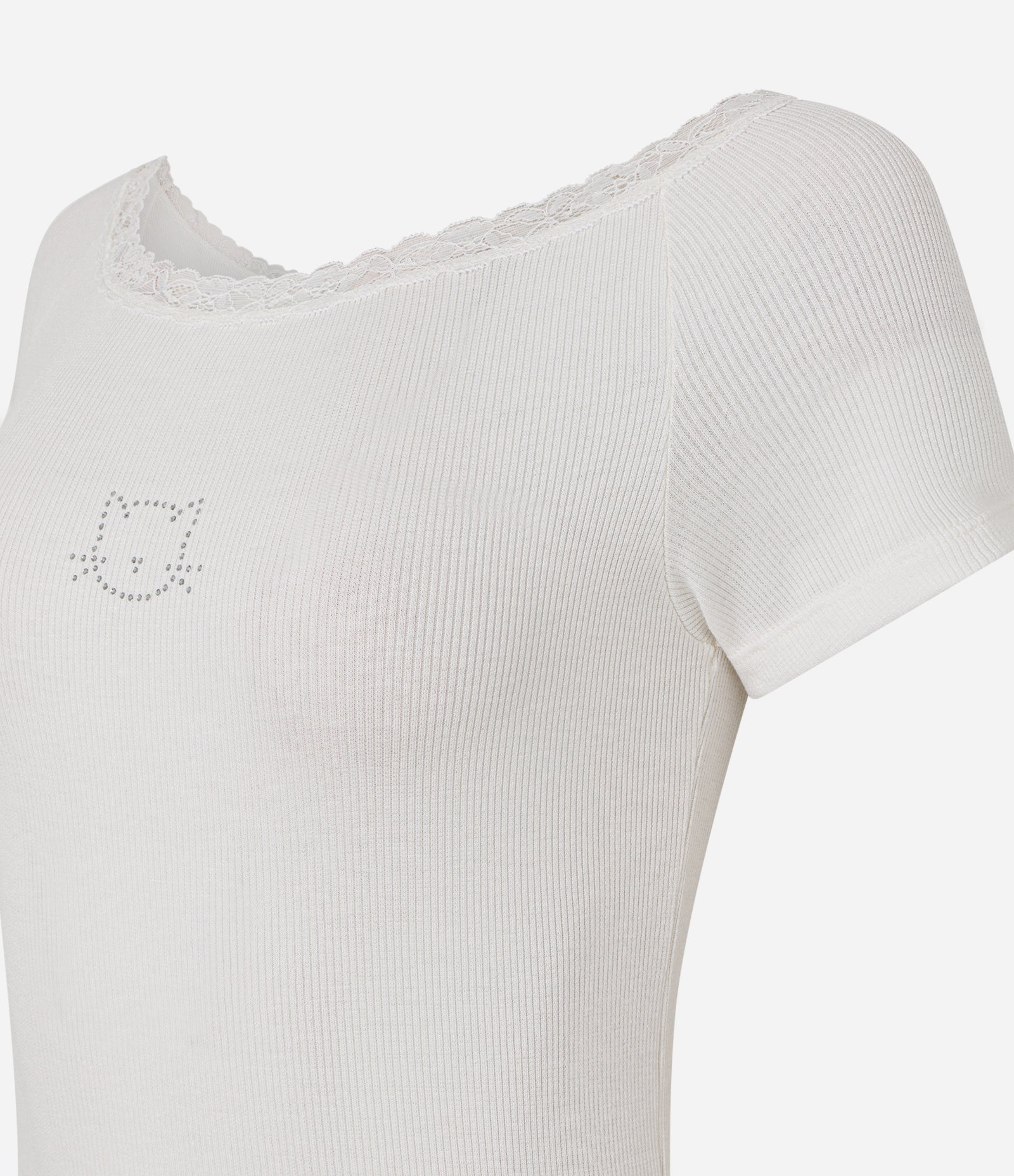 Pijama Longo em Ribana com Gatinho de Strass Branco/Vermelho 2