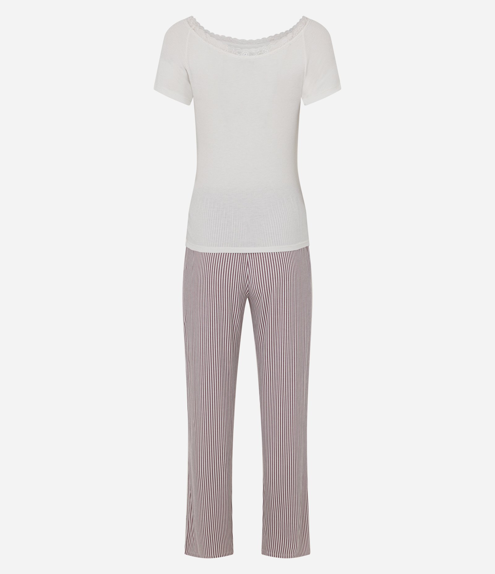 Pijama Longo em Ribana com Gatinho de Strass Branco/Vermelho 3