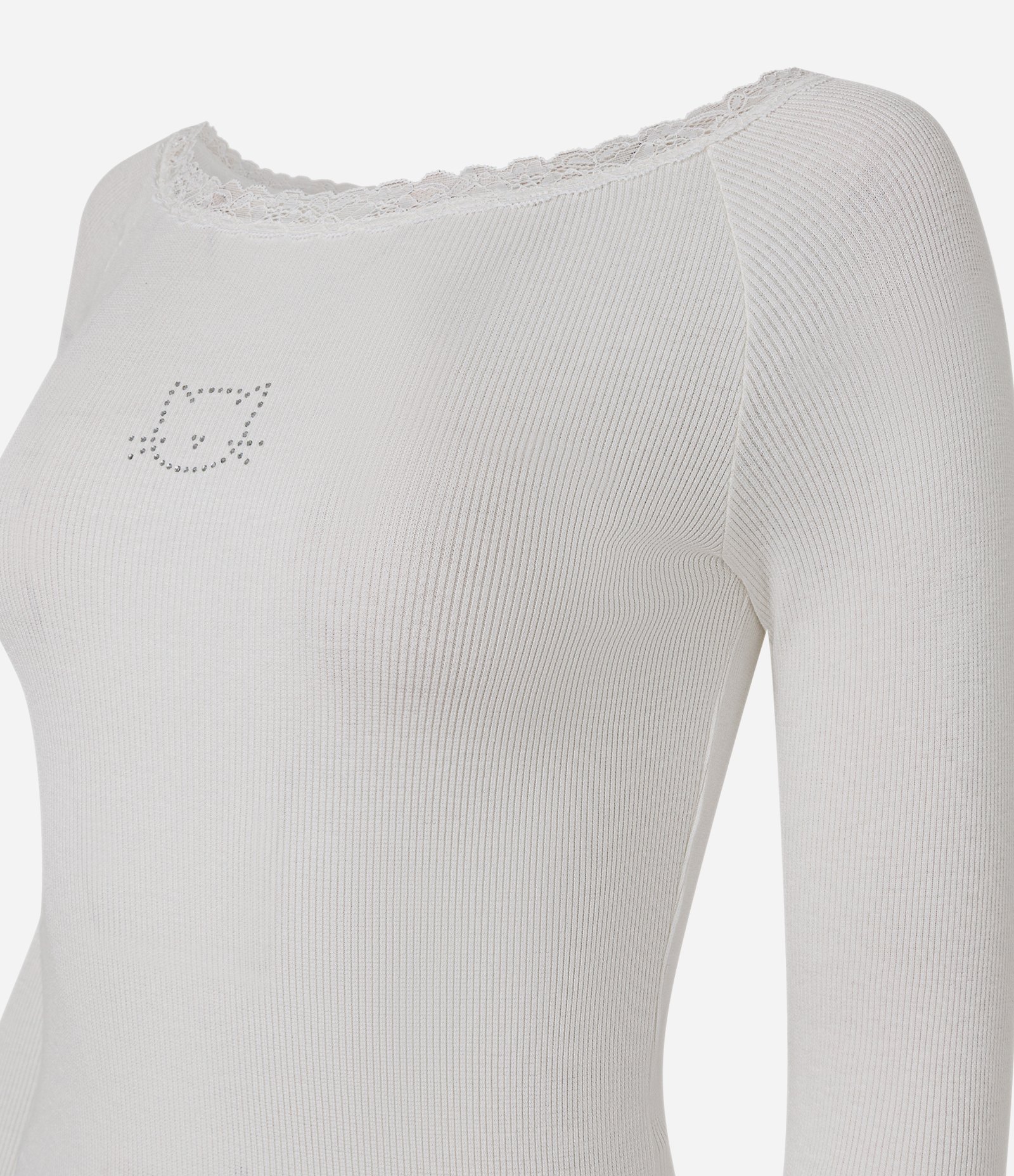 Pijama Longo em Ribana com Gatinho de Strass Branco/Vermelho 2