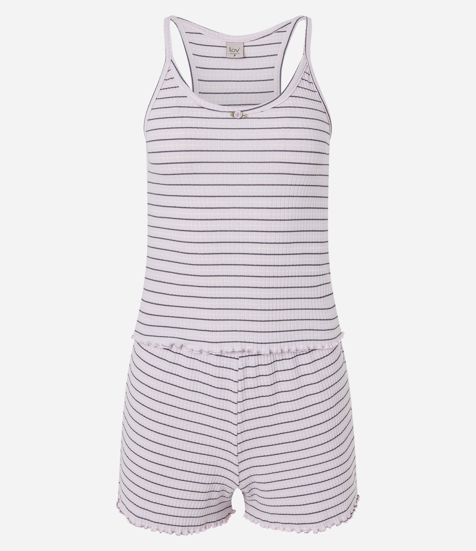 Pijama Short Doll em Ribana com Listras Fio Tinto Roxo 1