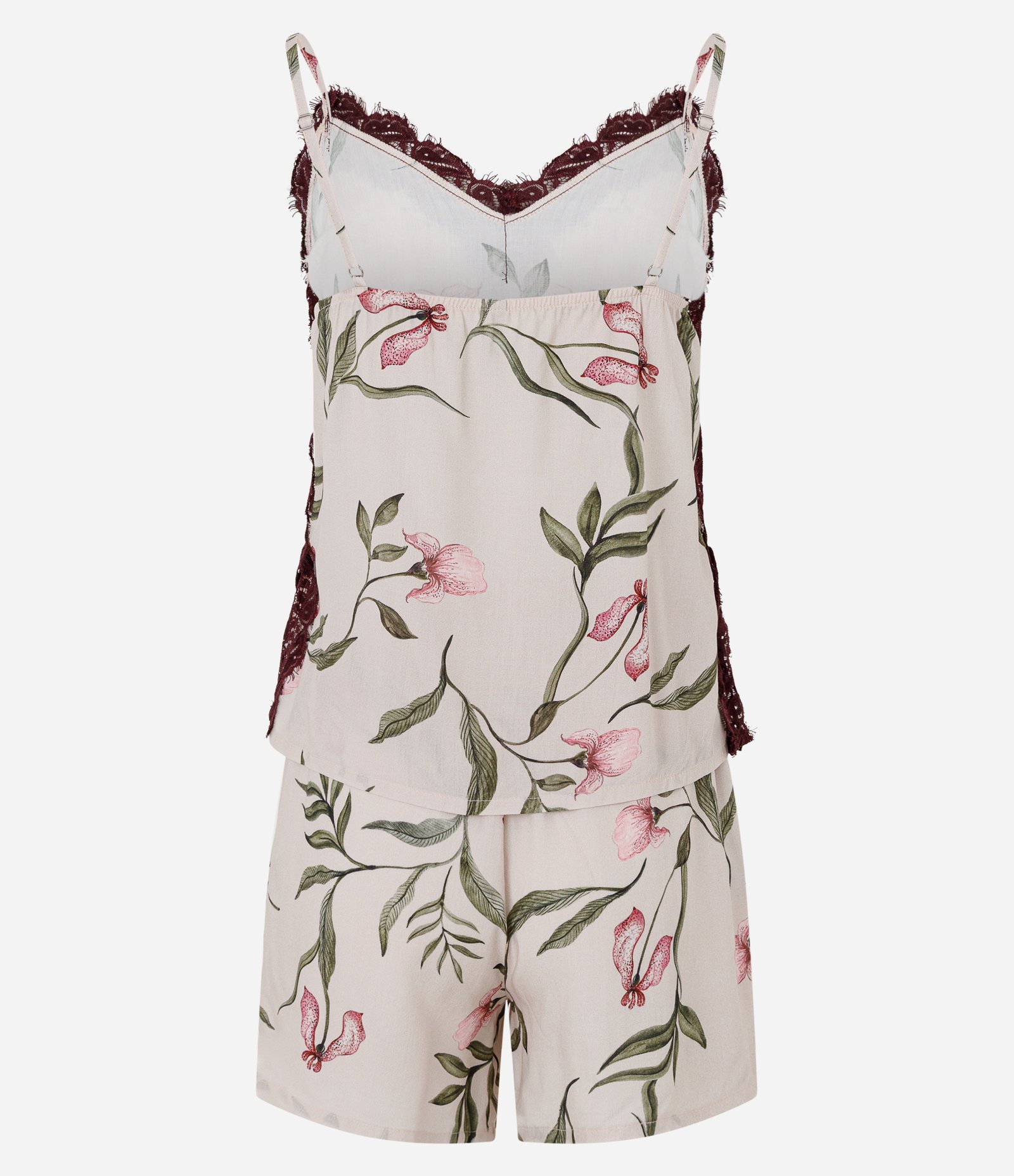 Short Doll em Viscose com Estampa Floral e Renda Rosa 7