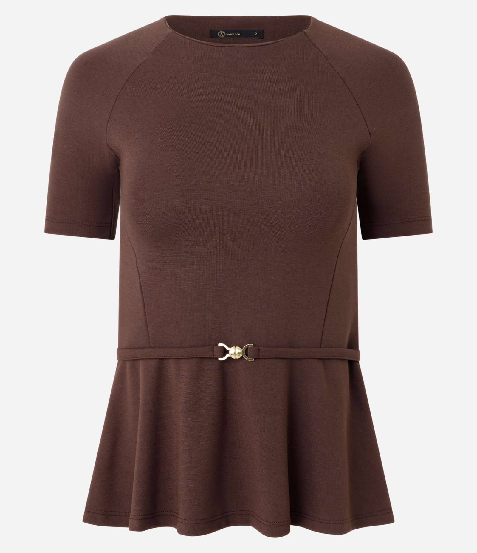 Blusa com Barra Peplum e Cintinho Marrom 1
