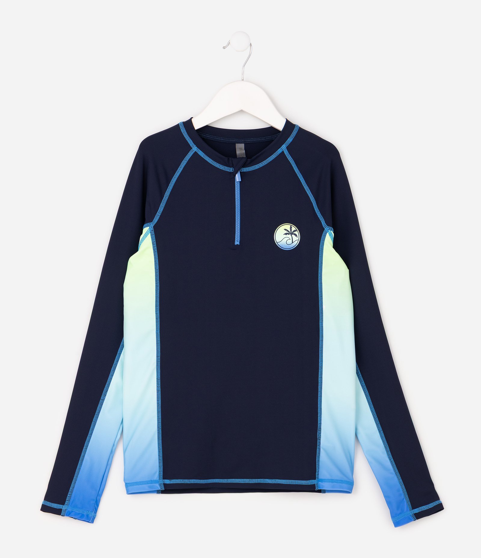 Camiseta Infantil Accessories UV com Zíper e Estampa Praia - Tam 5 a 14 Anos Azul 1