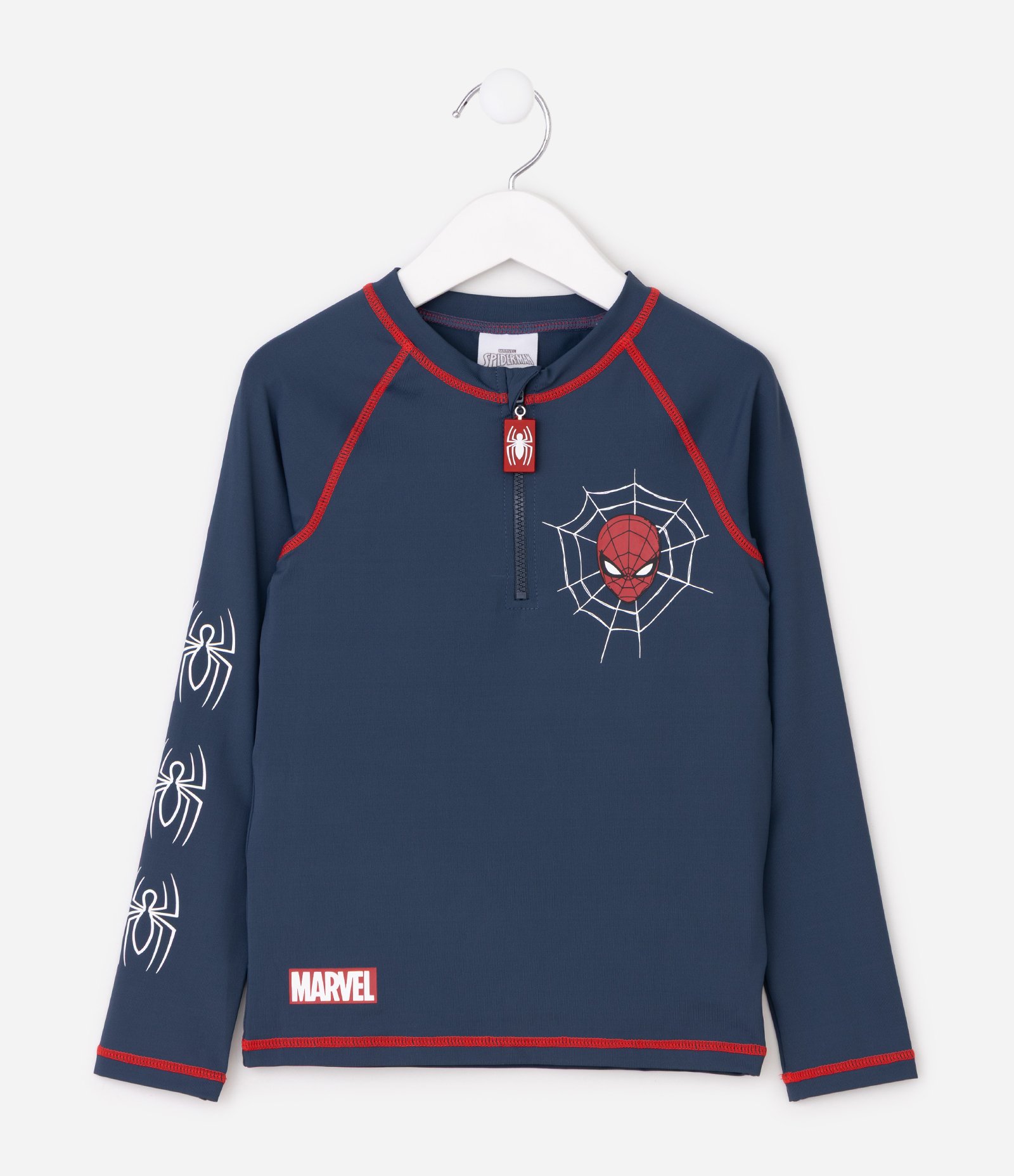 Camiseta Infantil Homem Aranha Proteção UV Estampa Personagem - Tam 4 a 10 Anos Azul 1