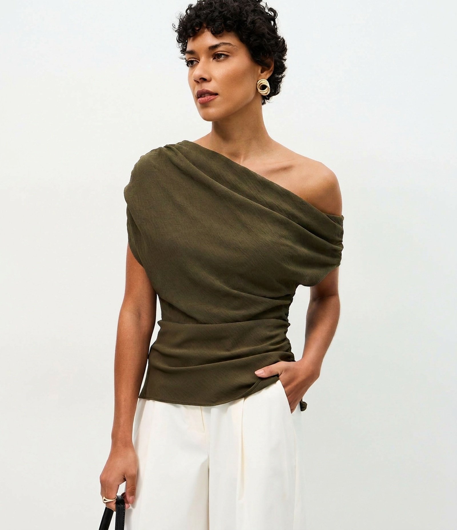 Blusa Ombro a Ombro com Drapeado Verde 1